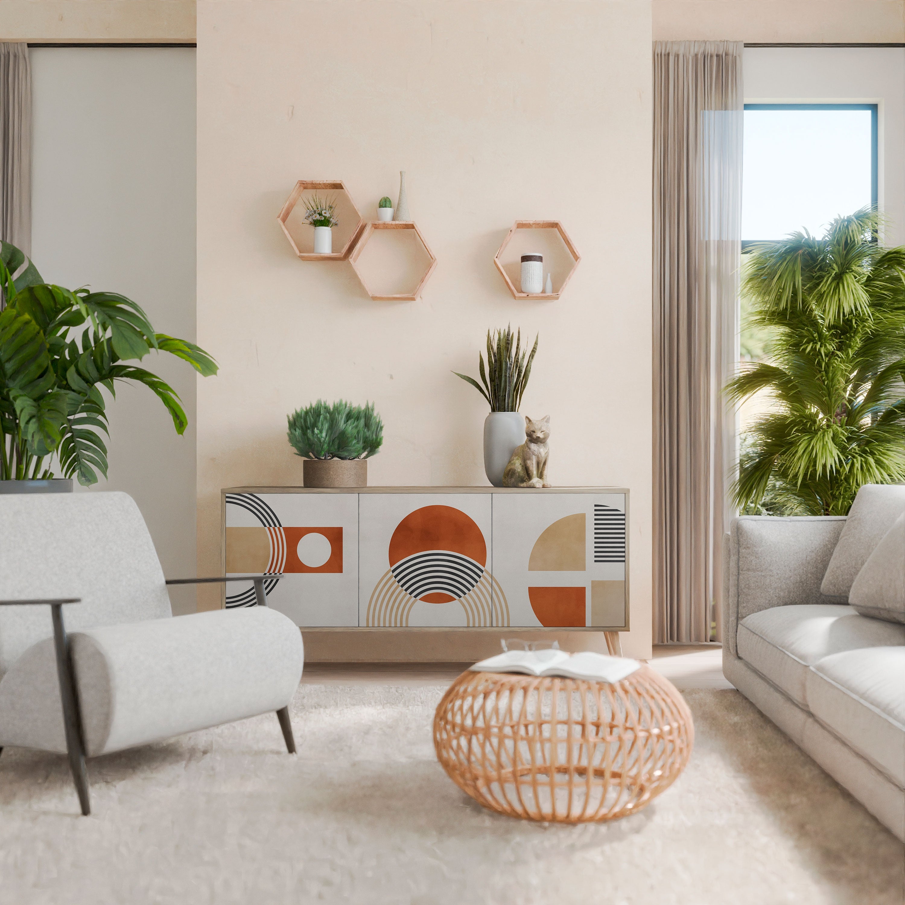 SPACE AROUND Aparador de 3 Portas em Efeito Carvalho