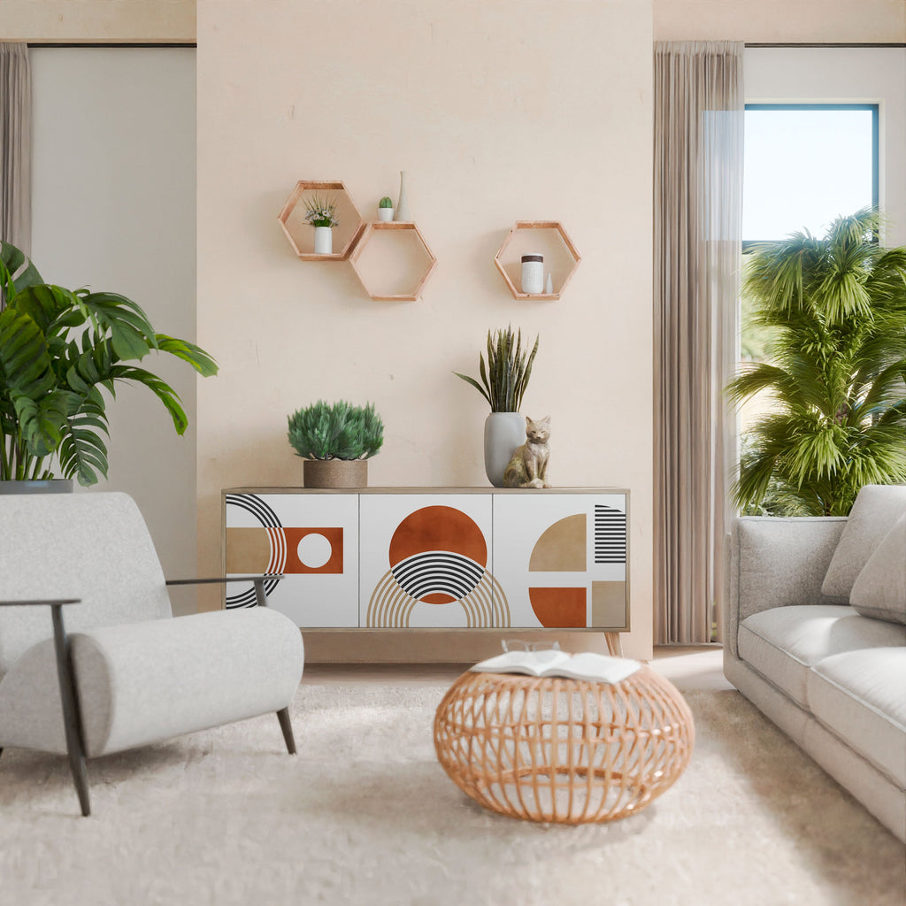 CIRCLE RHYTM Aparador de 3 Portas em Efeito Carvalho