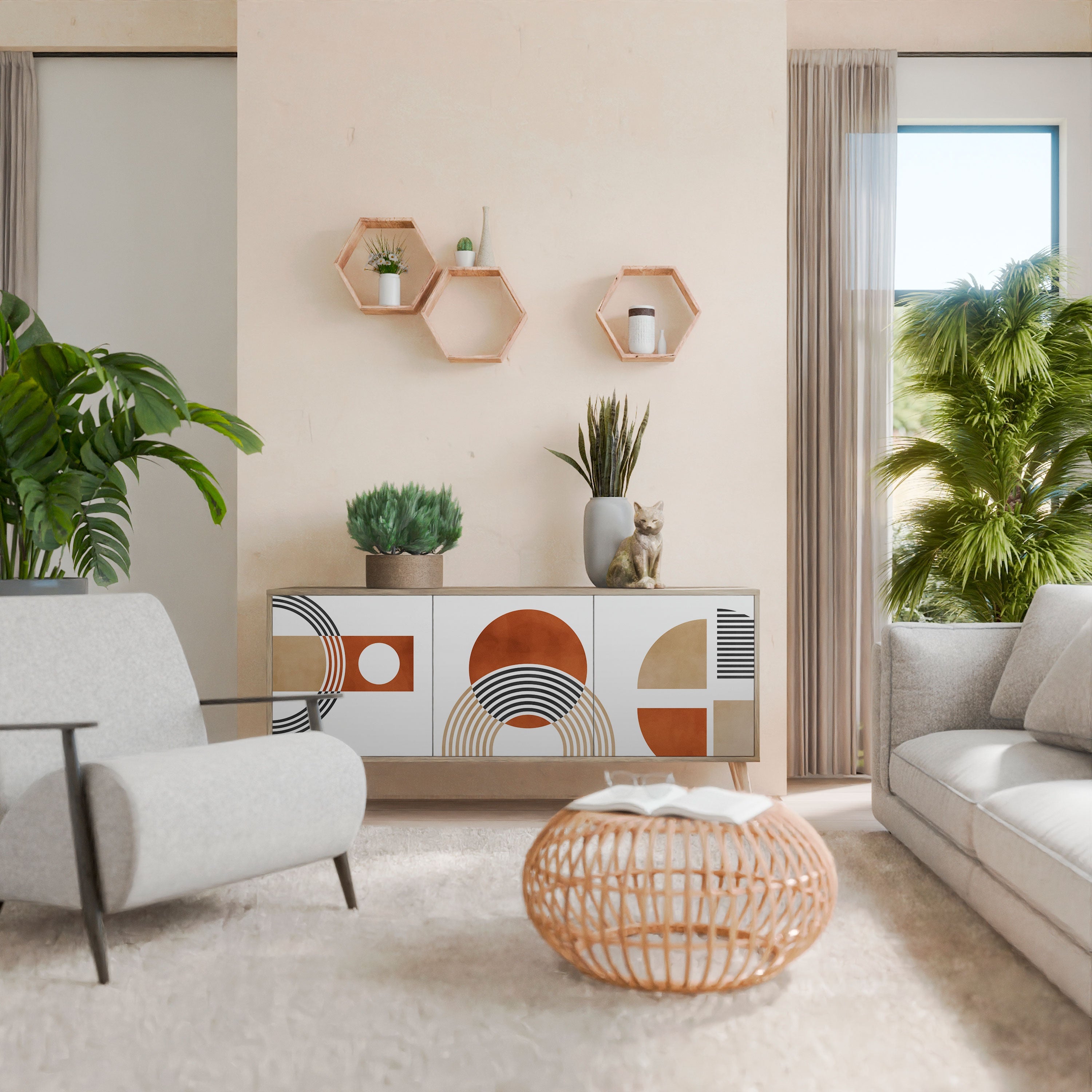 CIRCLE RHYTM Aparador de 3 Portas em Efeito Carvalho