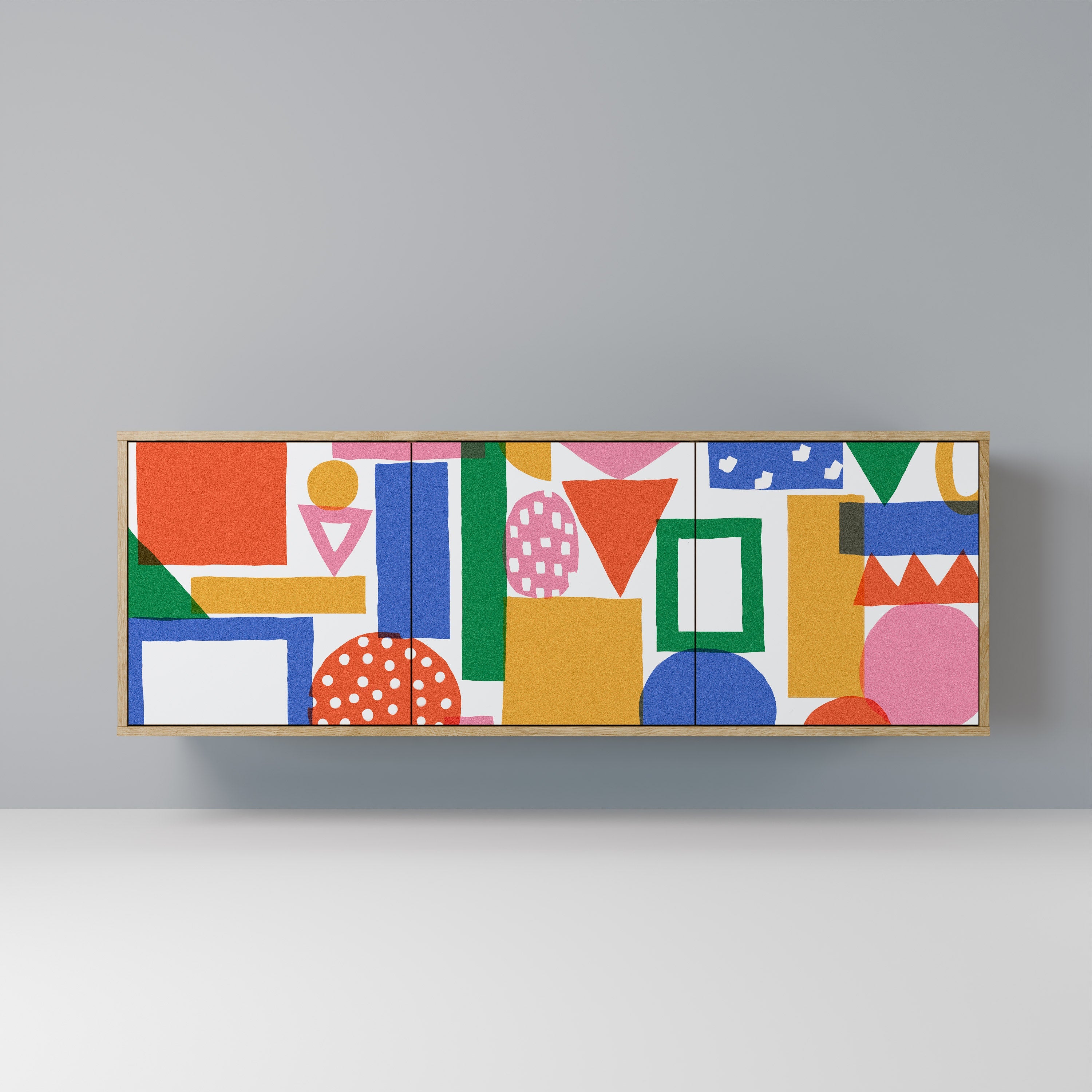 GEOMETRIC GLIMMER Aparador de 3 Portas em Efeito Carvalho