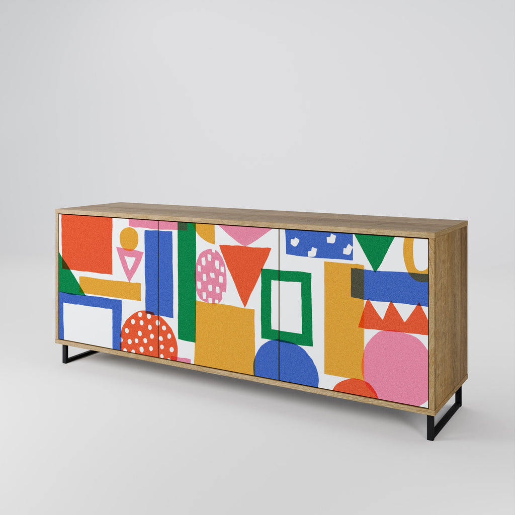 GEOMETRIC GLIMMER 3-Door Sideboard in Oak Effect