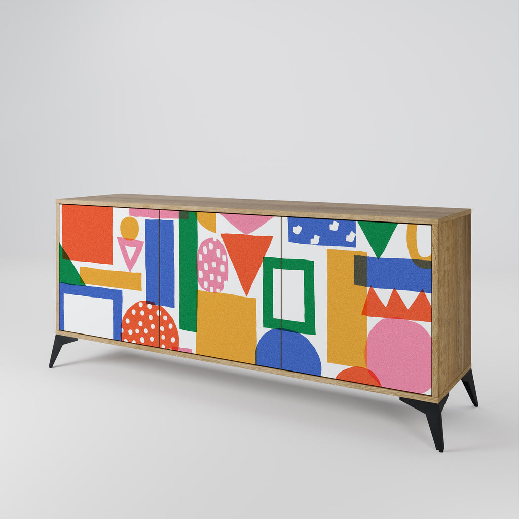 GEOMETRIC GLIMMER 3-Door Sideboard in Oak Effect