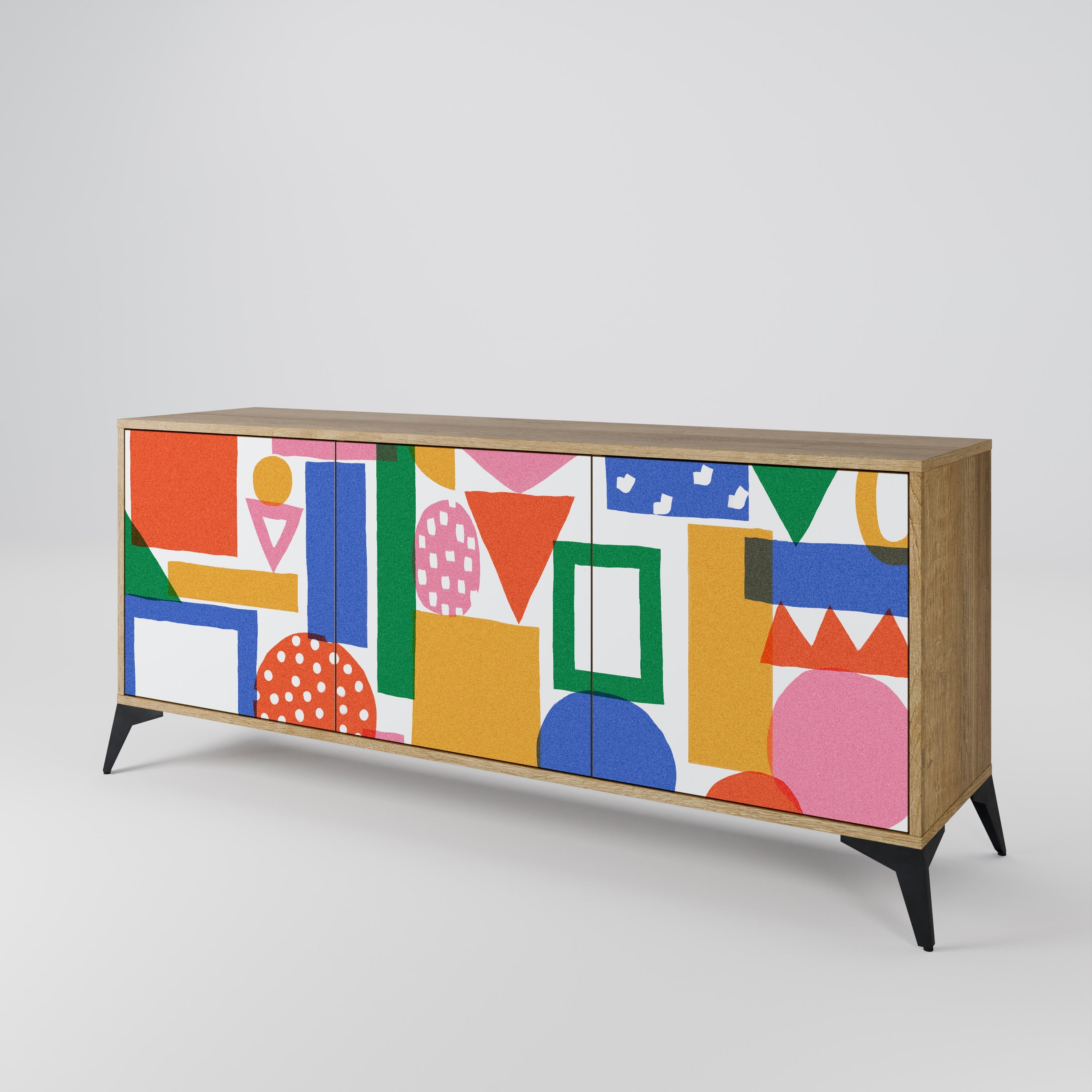 GEOMETRIC GLIMMER 3-Door Sideboard in Oak Effect