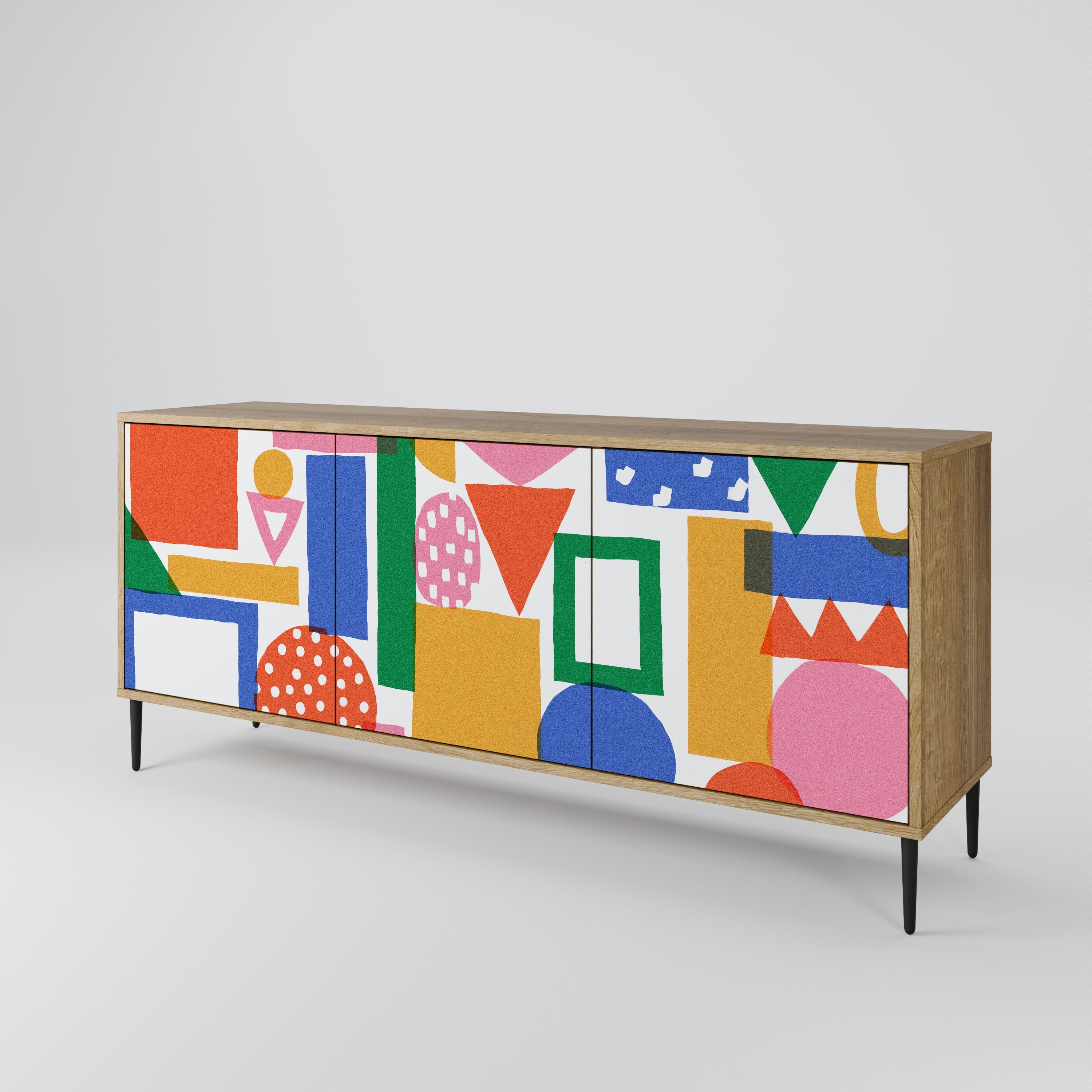 GEOMETRIC GLIMMER 3-Door Sideboard in Oak Effect