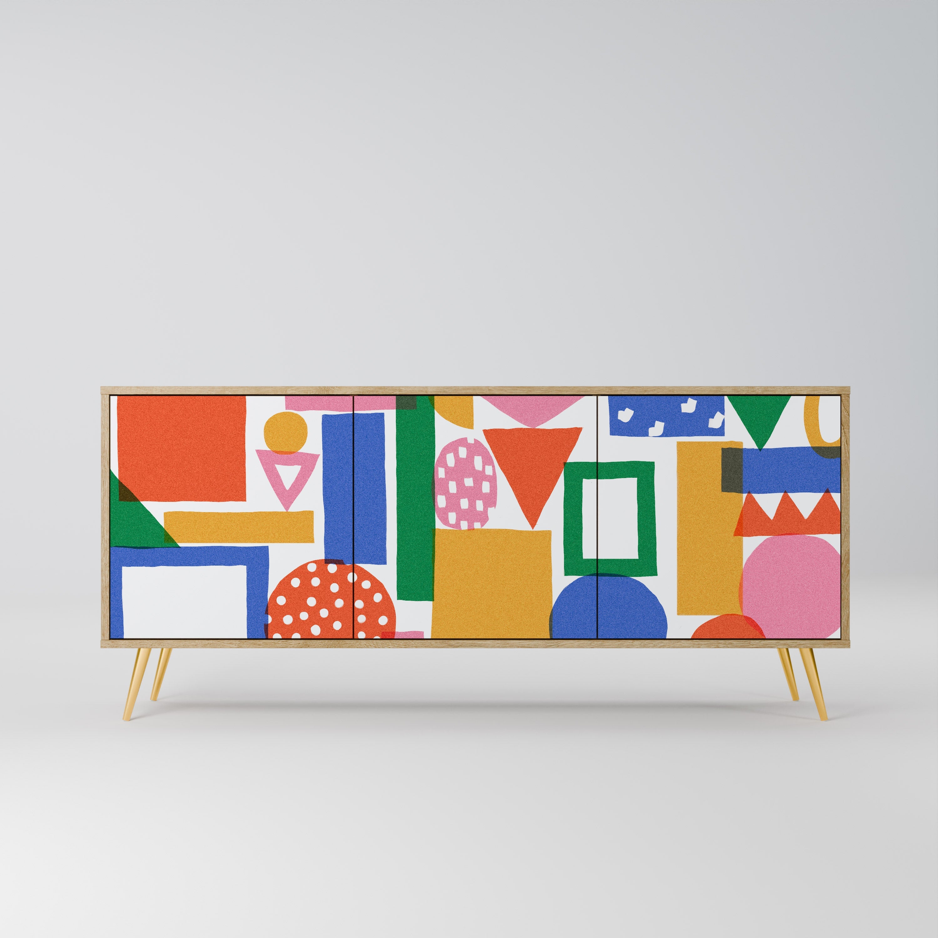 GEOMETRIC GLIMMER Aparador de 3 Portas em Efeito Carvalho