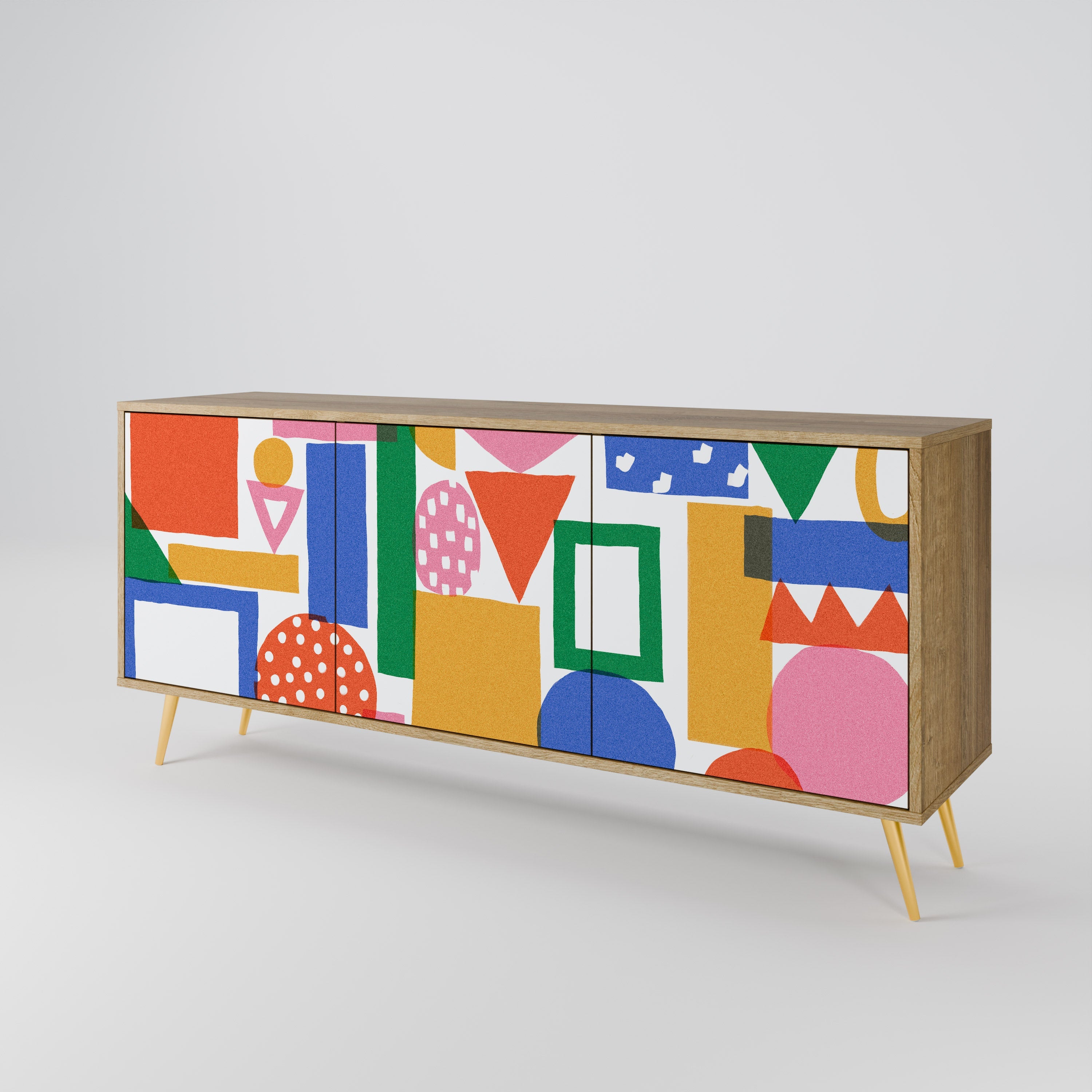 GEOMETRIC GLIMMER 3-Door Sideboard in Oak Effect