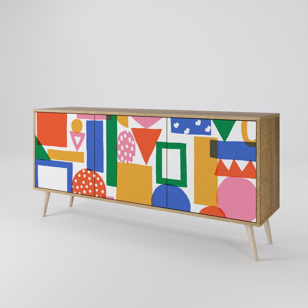GEOMETRIC GLIMMER 3-Door Sideboard in Oak Effect