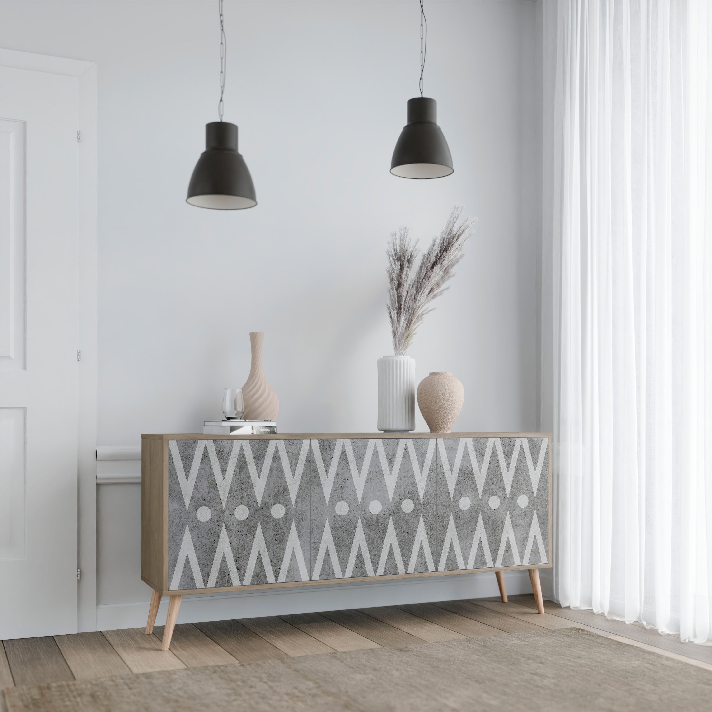 SHARP EDGES Aparador de 3 Portas em Efeito Carvalho