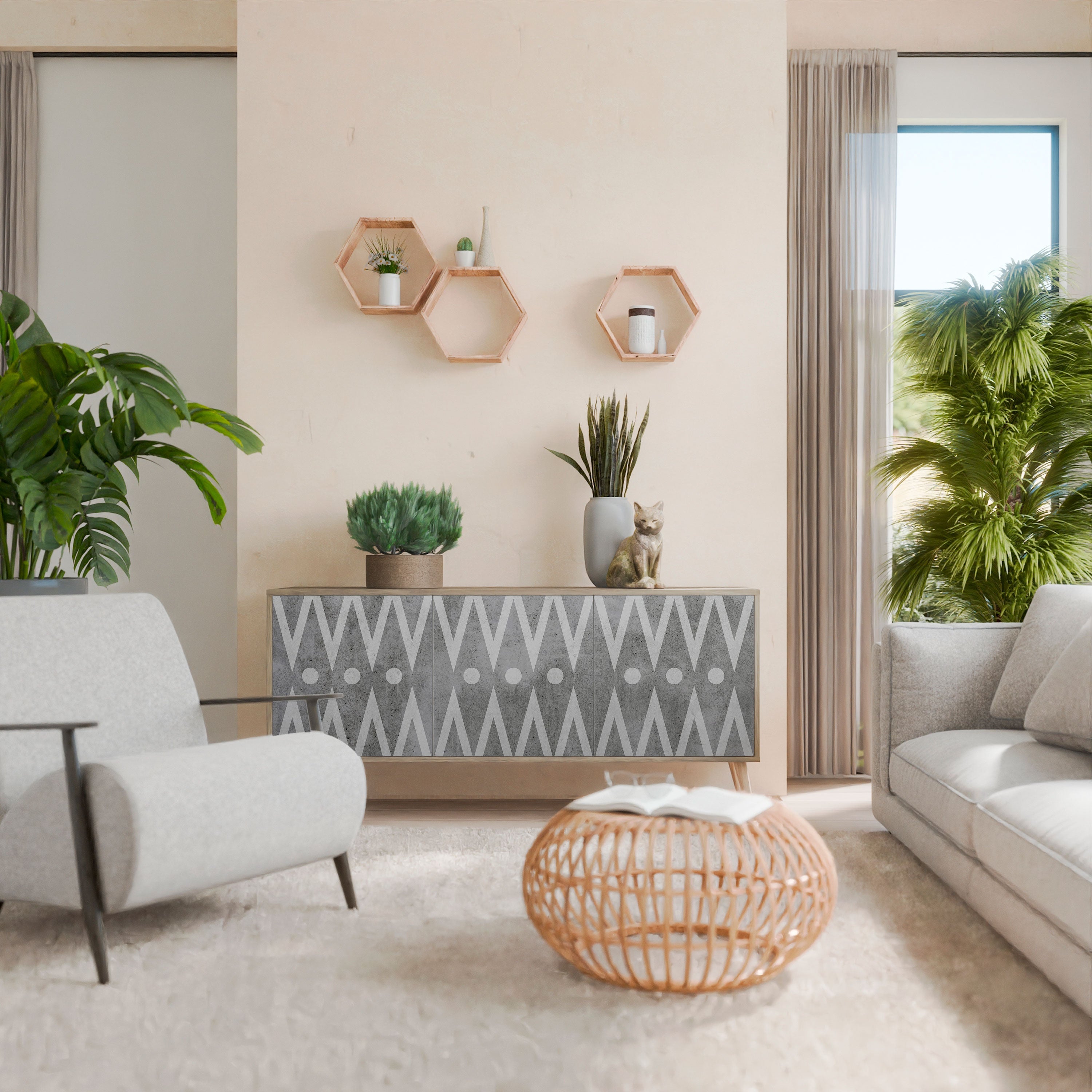 SHARP EDGES Aparador de 3 Portas em Efeito Carvalho