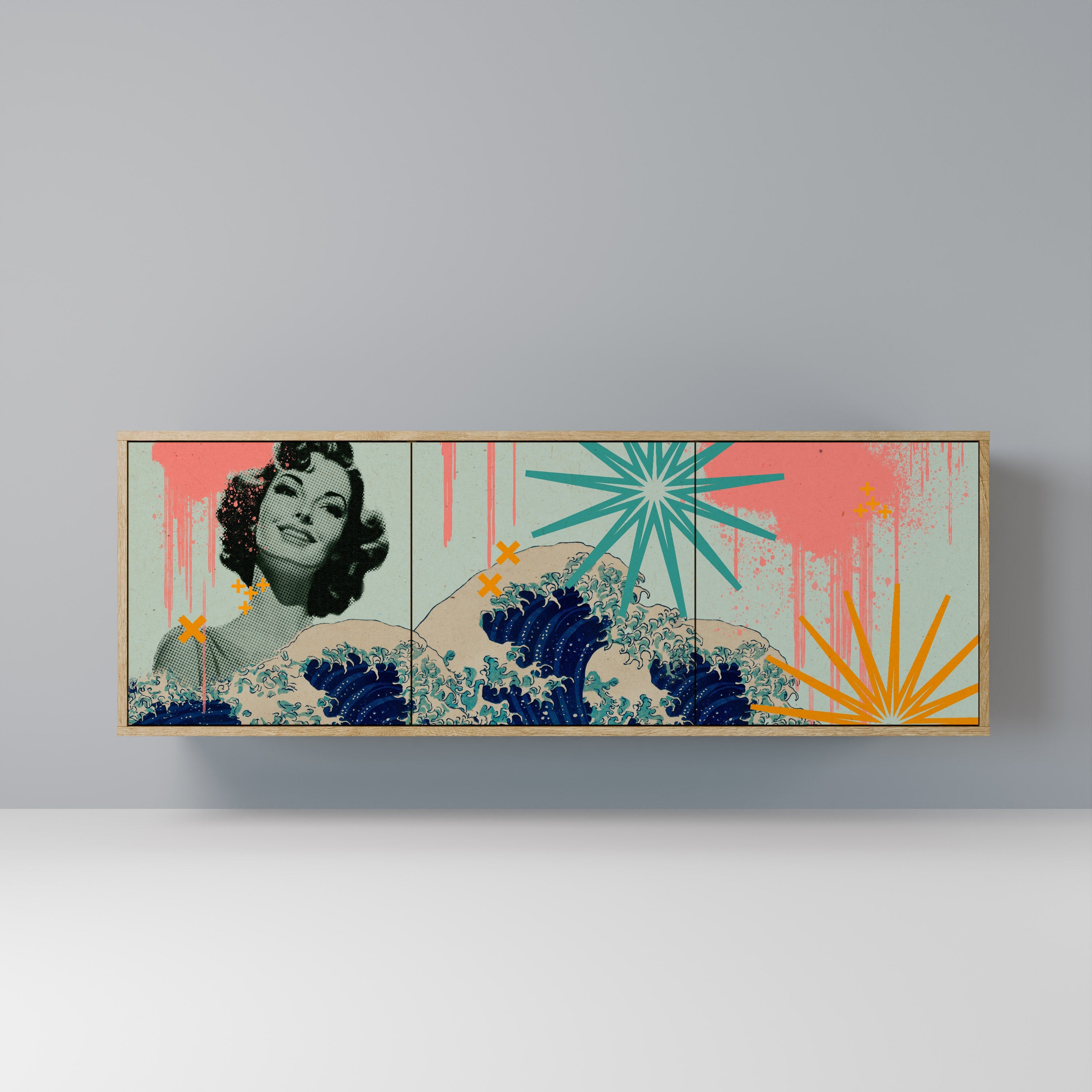 KANAGAWA BEAUTY Aparador de 3 Portas em Efeito Carvalho