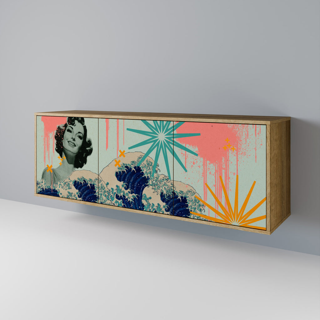 KANAGAWA BEAUTY Aparador de 3 Portas em Efeito Carvalho