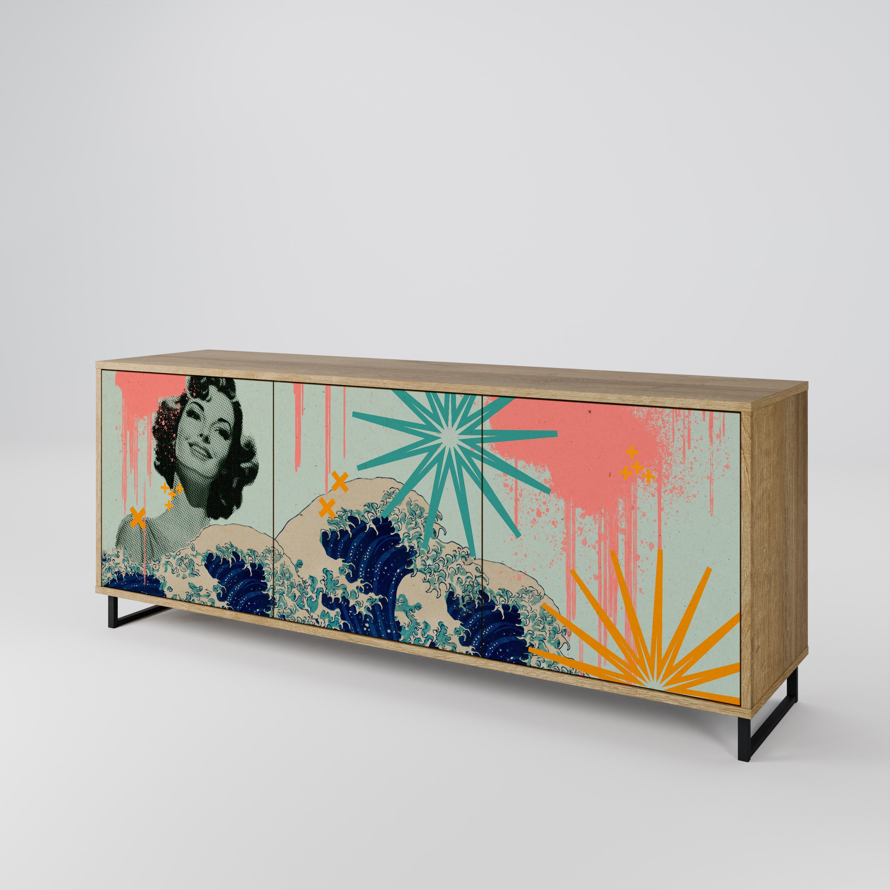 KANAGAWA BEAUTY Aparador de 3 Portas em Efeito Carvalho