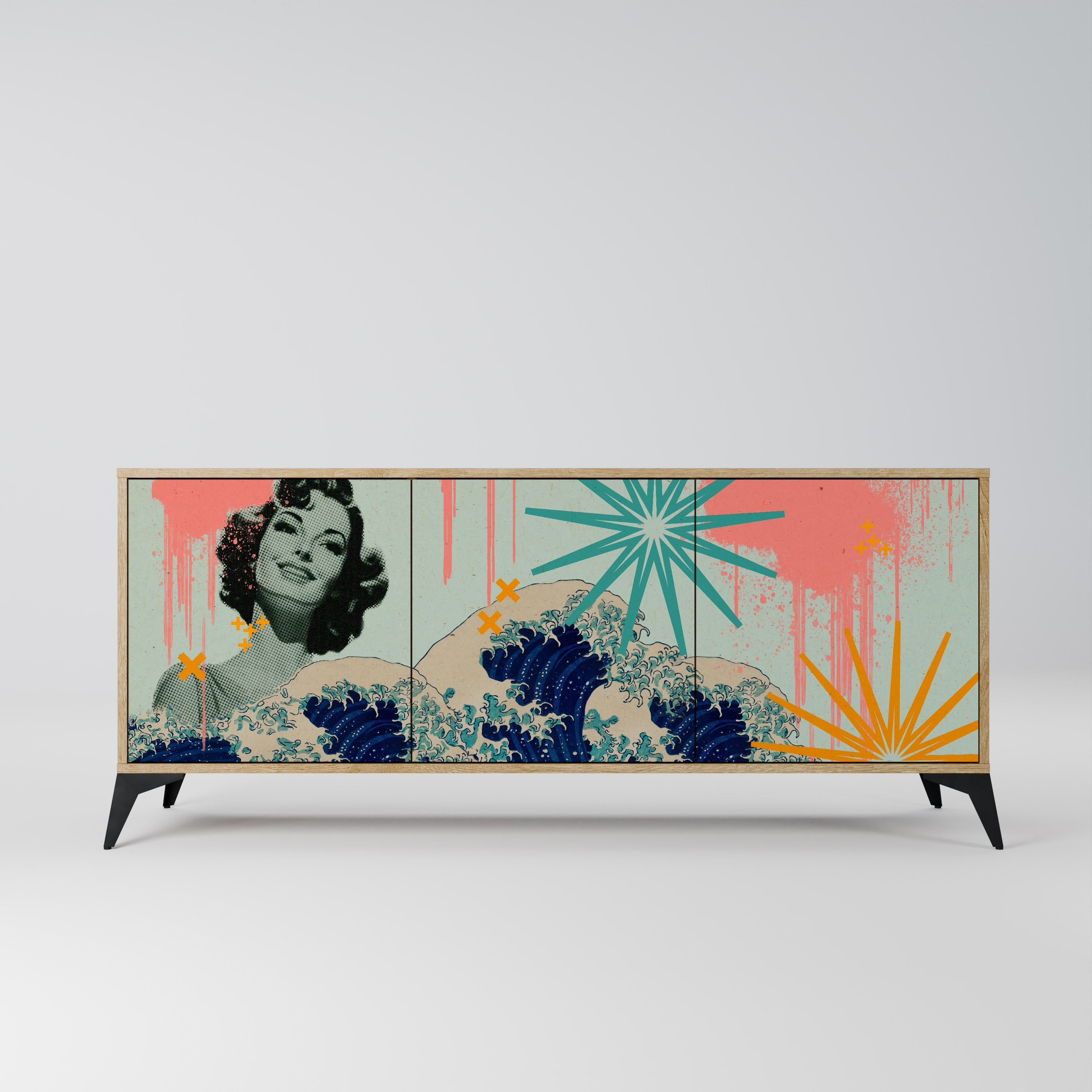 KANAGAWA BEAUTY Aparador de 3 Portas em Efeito Carvalho