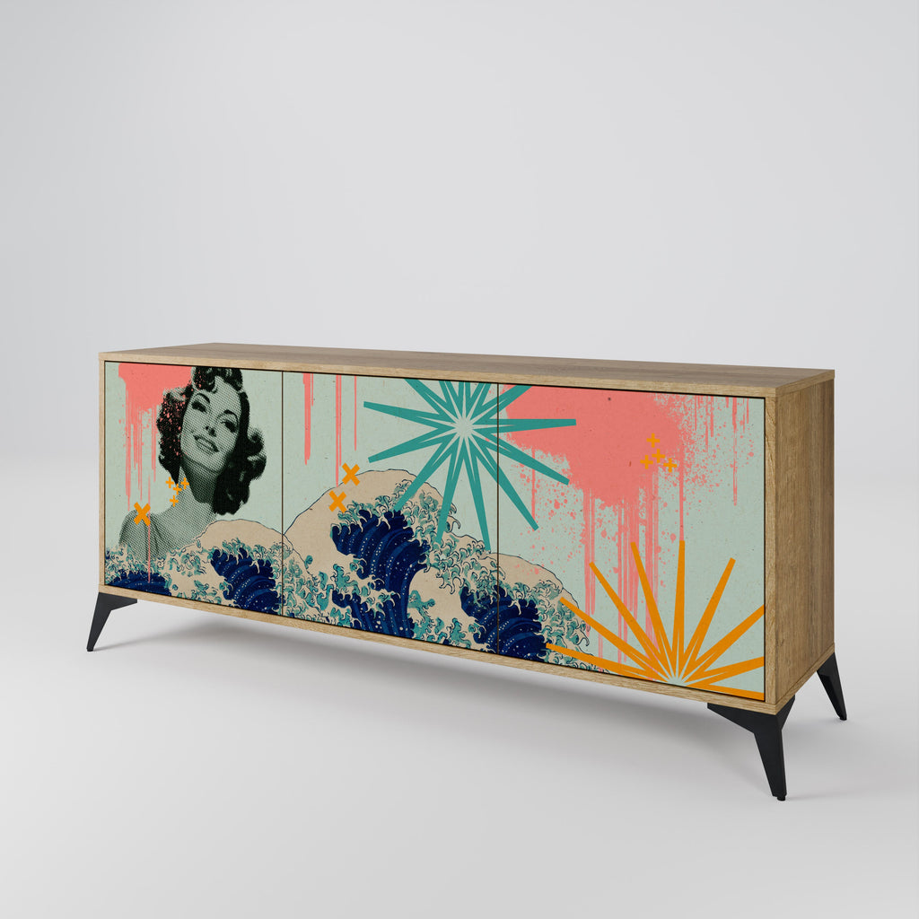 KANAGAWA BEAUTY Aparador de 3 Portas em Efeito Carvalho