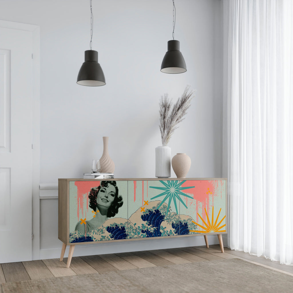 KANAGAWA BEAUTY Aparador de 3 Portas em Efeito Carvalho