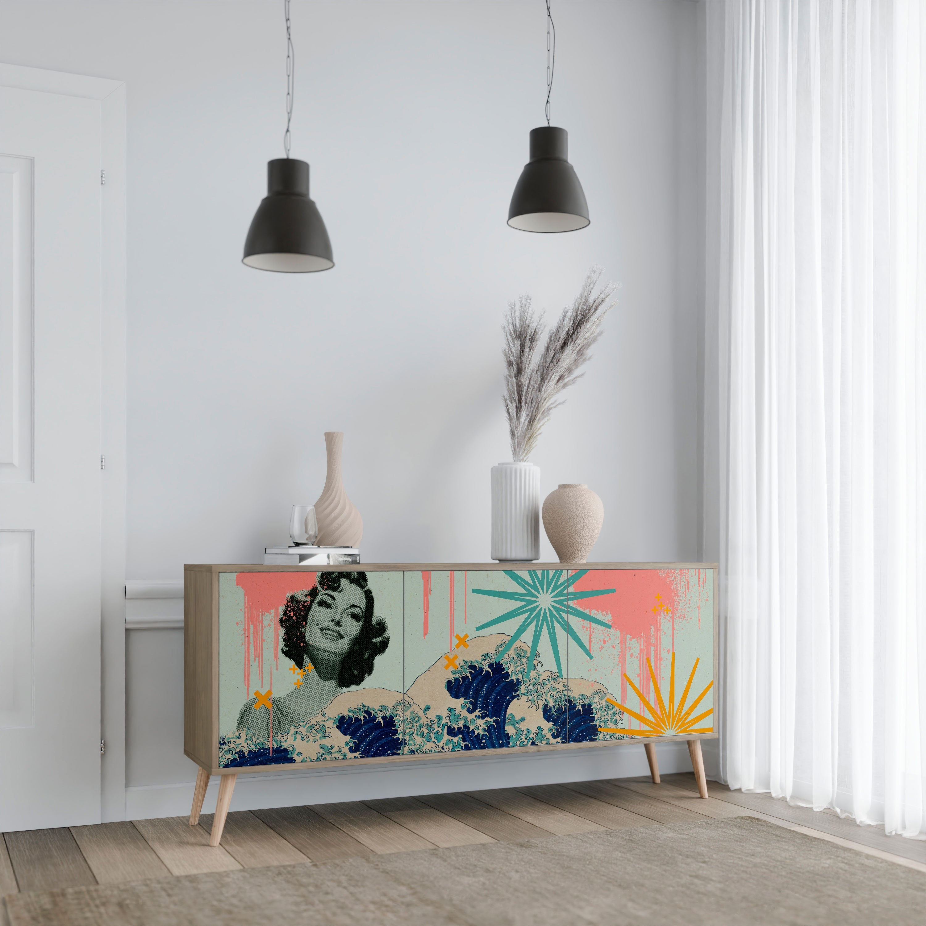 KANAGAWA BEAUTY Aparador de 3 Portas em Efeito Carvalho