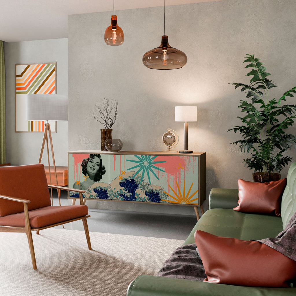 KANAGAWA BEAUTY Aparador de 3 Portas em Efeito Carvalho