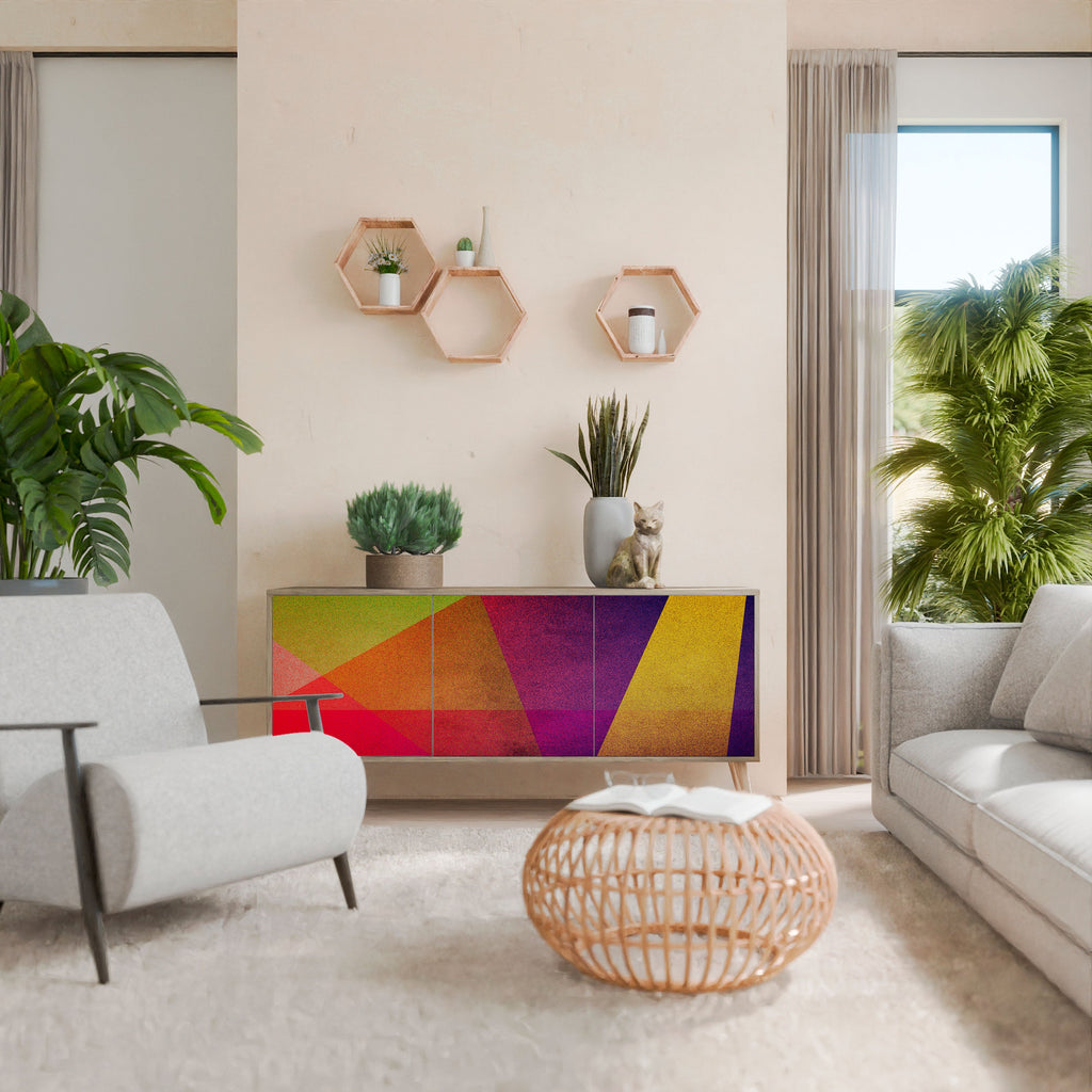 VIVID GEOMETRY Aparador de 3 Portas em Efeito Carvalho