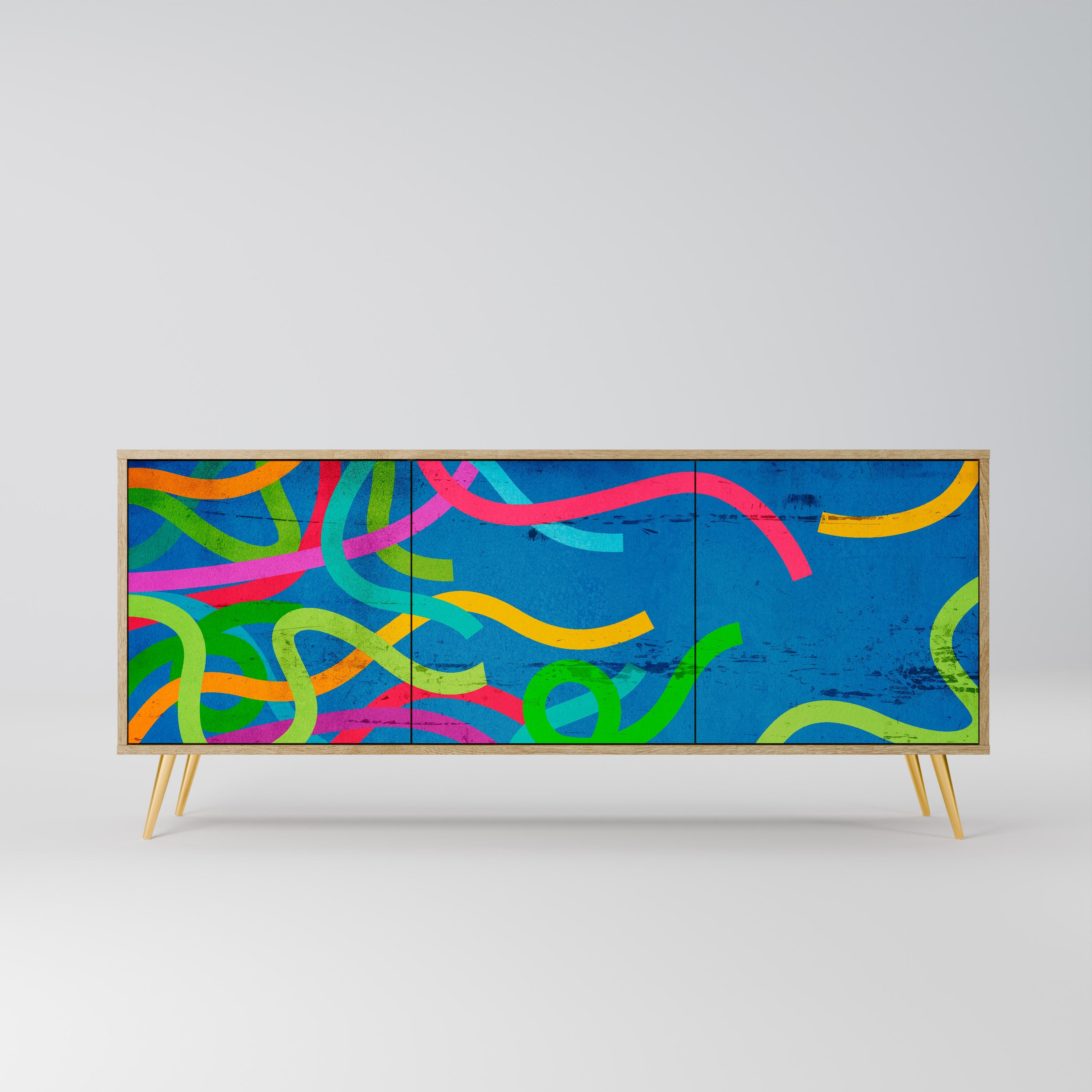 STREAMER TANGLE Aparador de 3 Portas em Efeito Carvalho