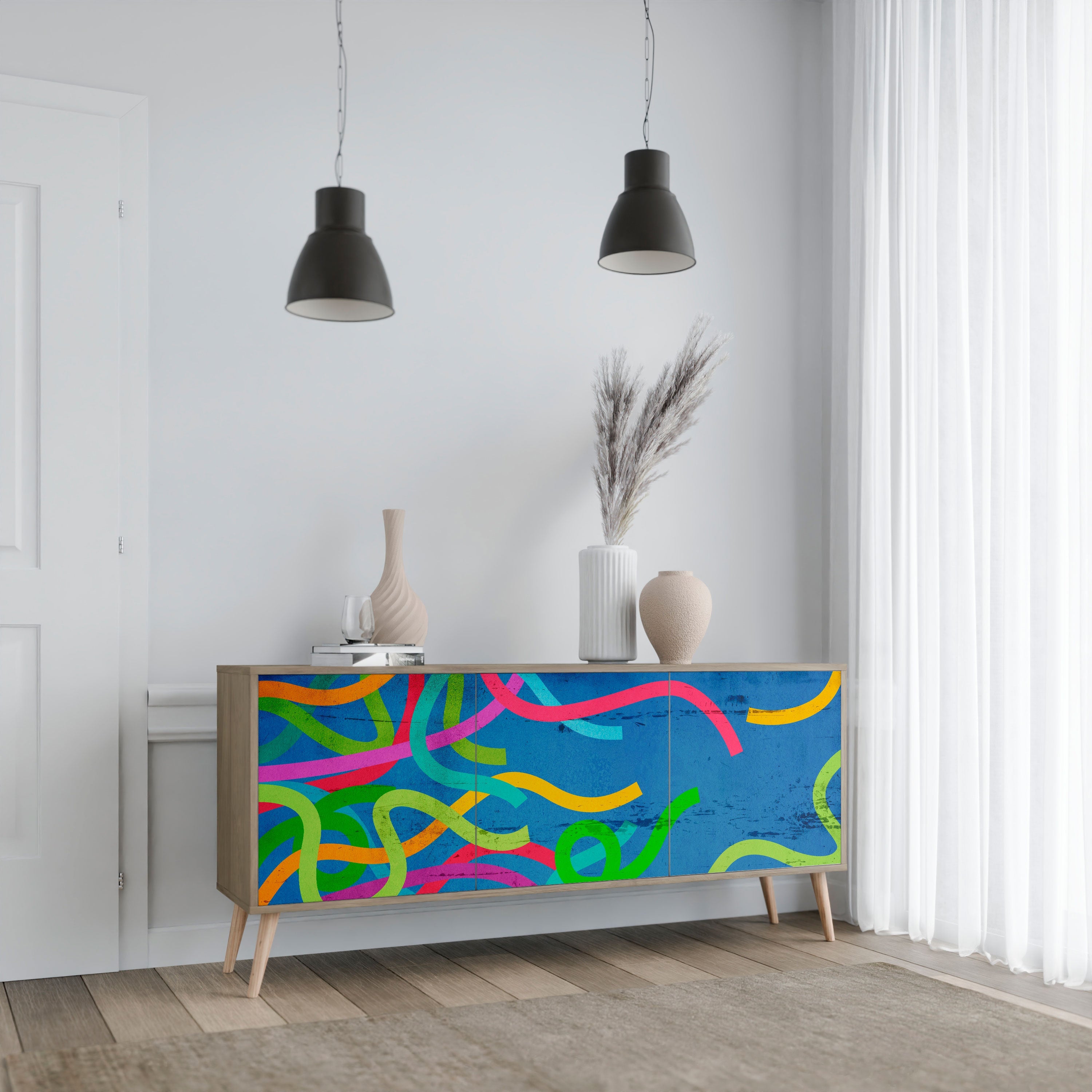 STREAMER TANGLE Aparador de 3 Portas em Efeito Carvalho