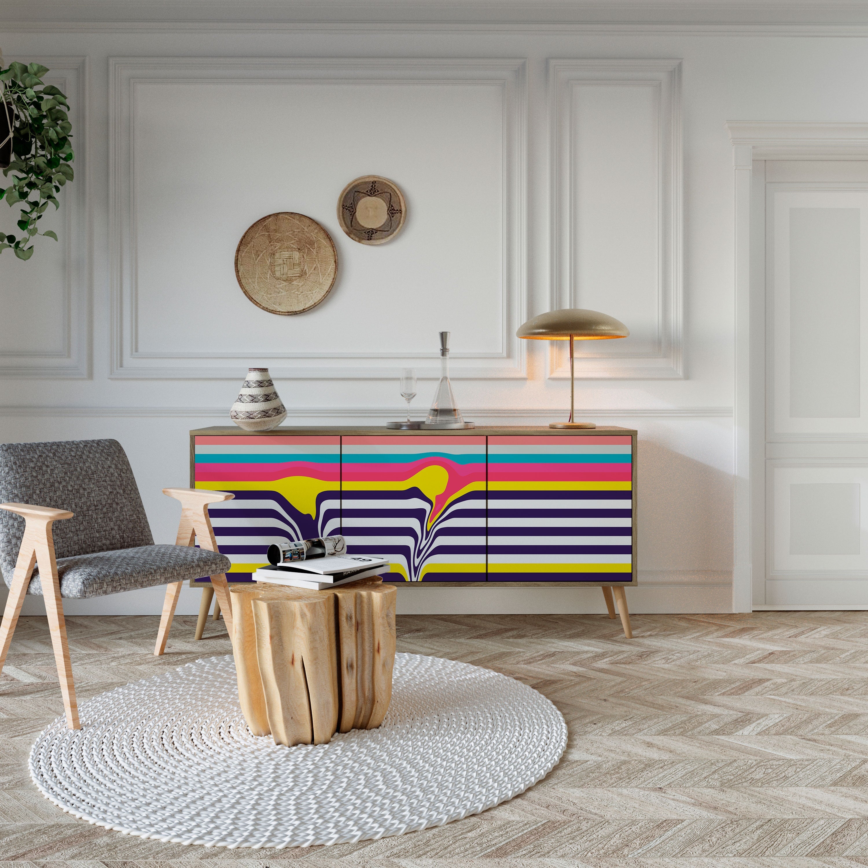 TONE COLLAPSE Aparador de 3 Portas em Efeito Carvalho