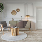 BEIGE GEOMETRY Aparador de 3 Portas em Efeito Carvalho