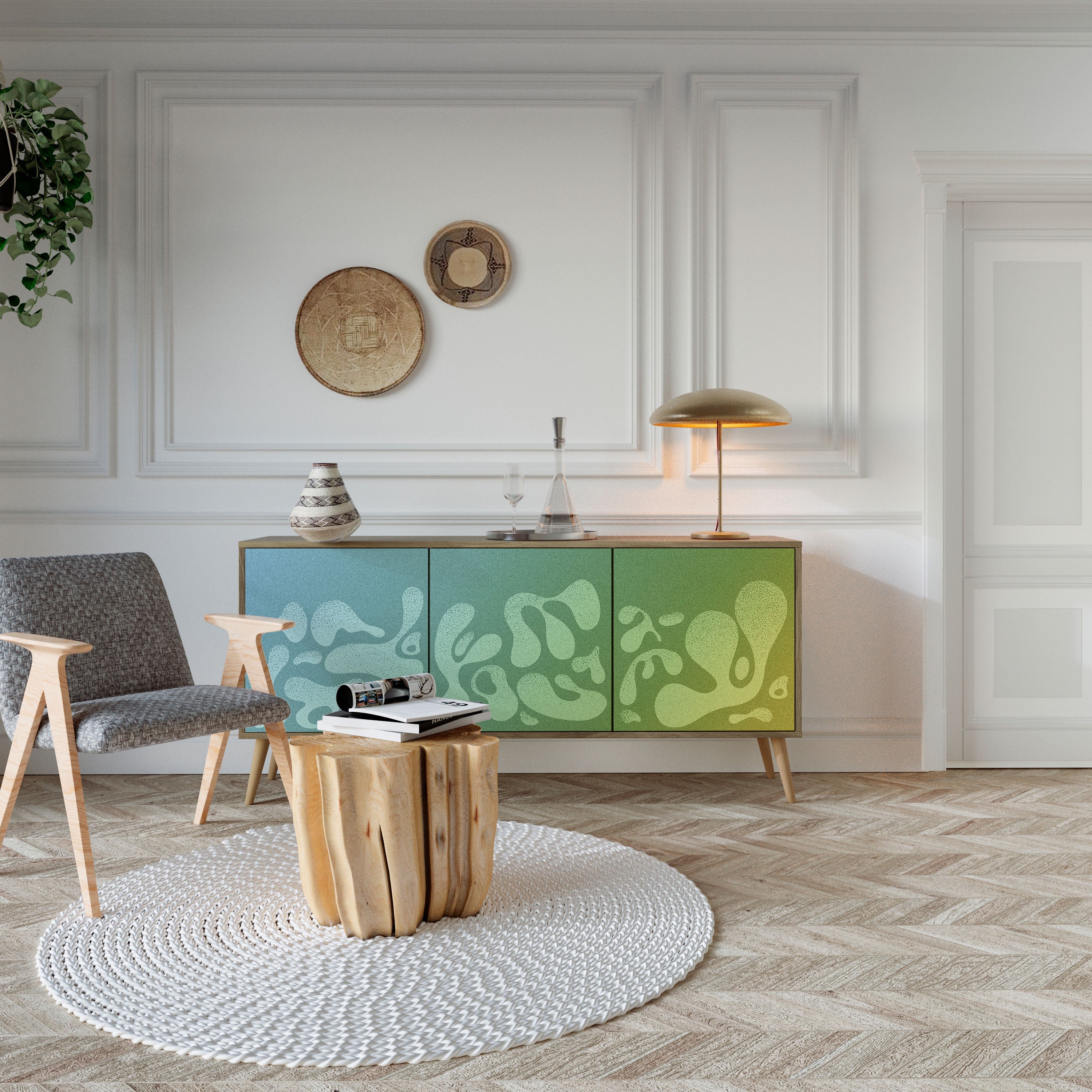 IRREGULAR BLUE Aparador de 3 Portas em Efeito Carvalho