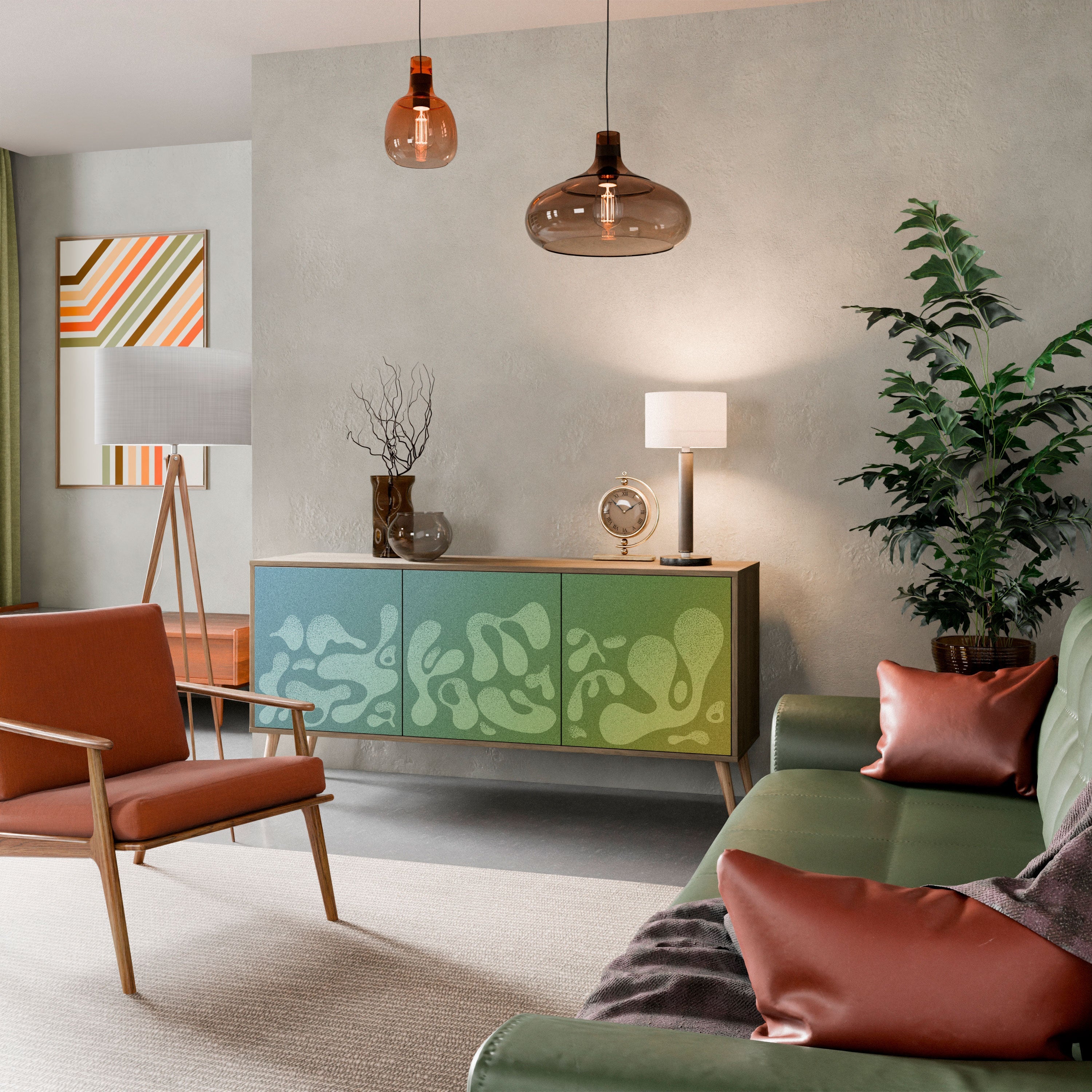 IRREGULAR BLUE Aparador de 3 Portas em Efeito Carvalho