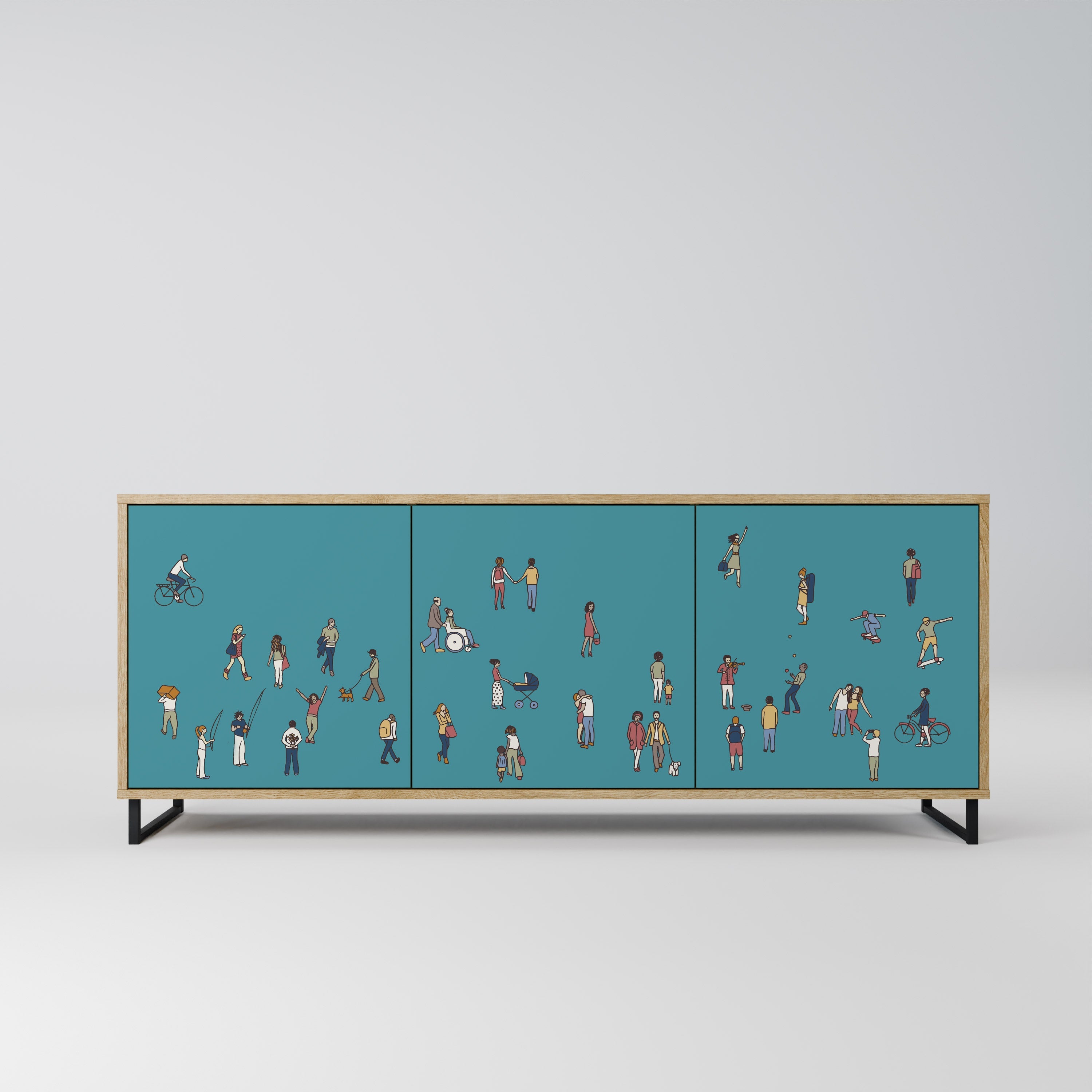 COLLECTIVE STREAM Aparador de 3 Portas em Efeito Carvalho