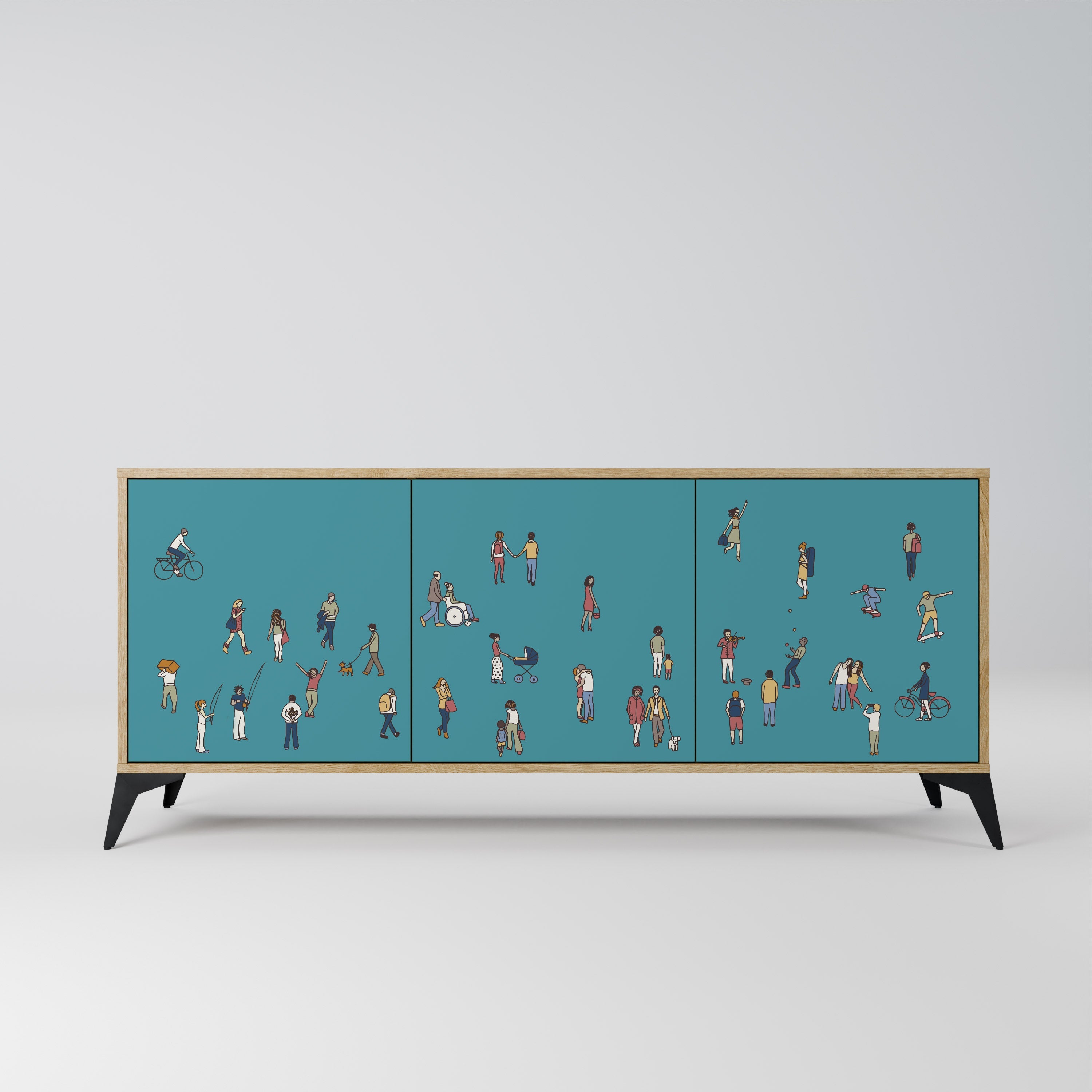 COLLECTIVE STREAM Aparador de 3 Portas em Efeito Carvalho