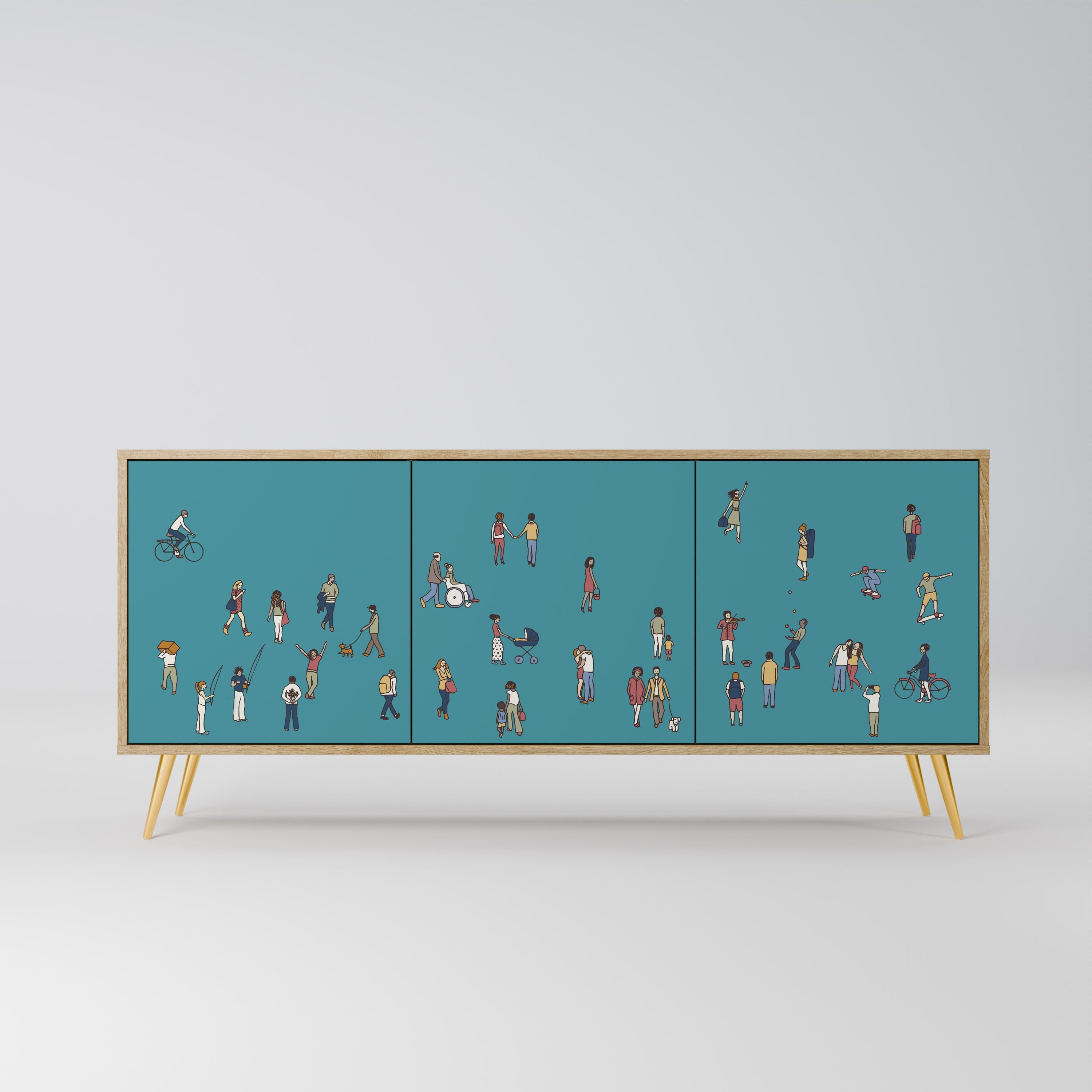 COLLECTIVE STREAM Aparador de 3 Portas em Efeito Carvalho