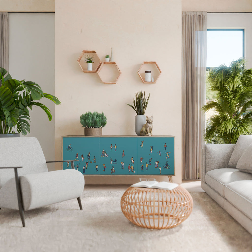 COLLECTIVE STREAM Aparador de 3 Portas em Efeito Carvalho