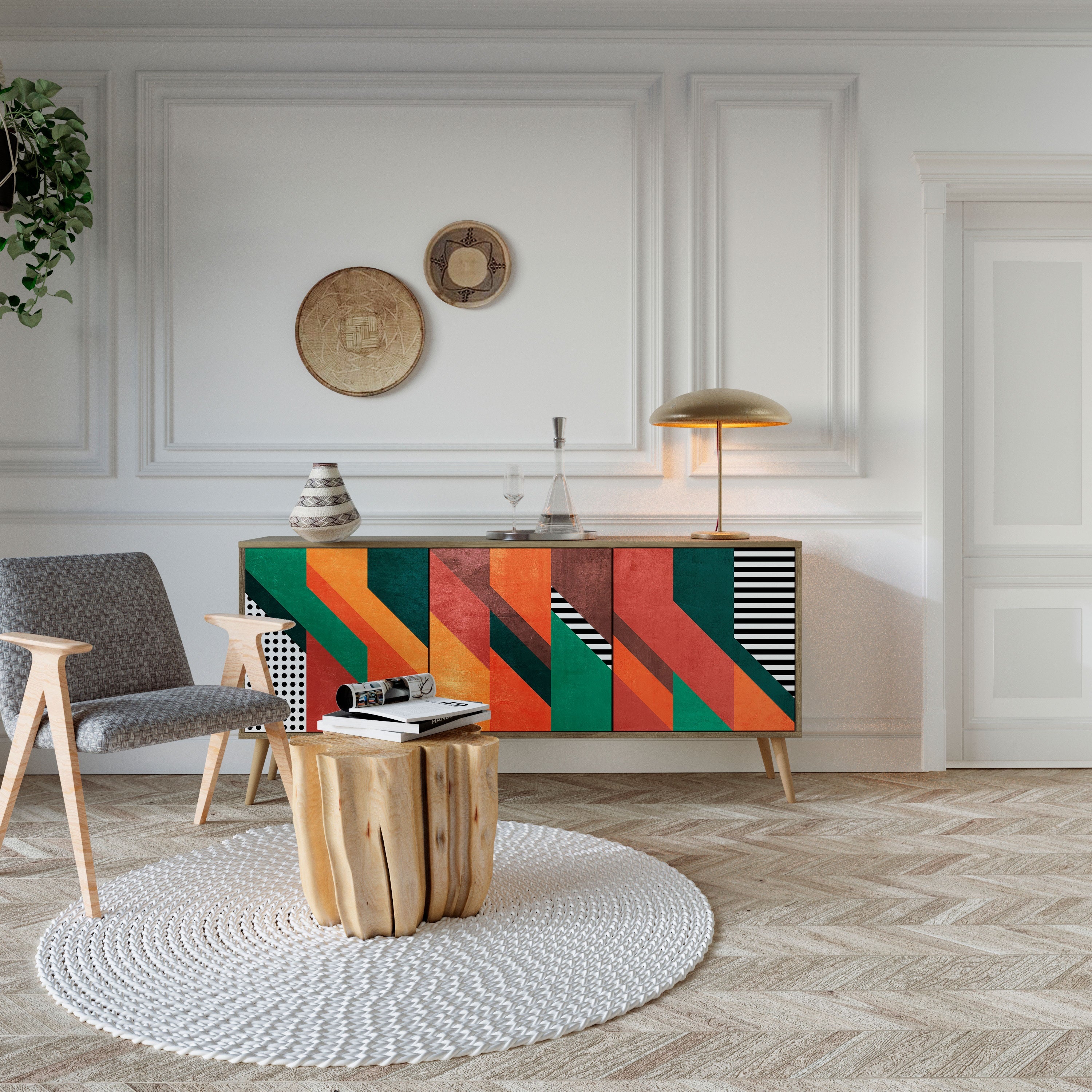 MAKESHIFT ARTISTRY Aparador de 3 Portas em Efeito Carvalho