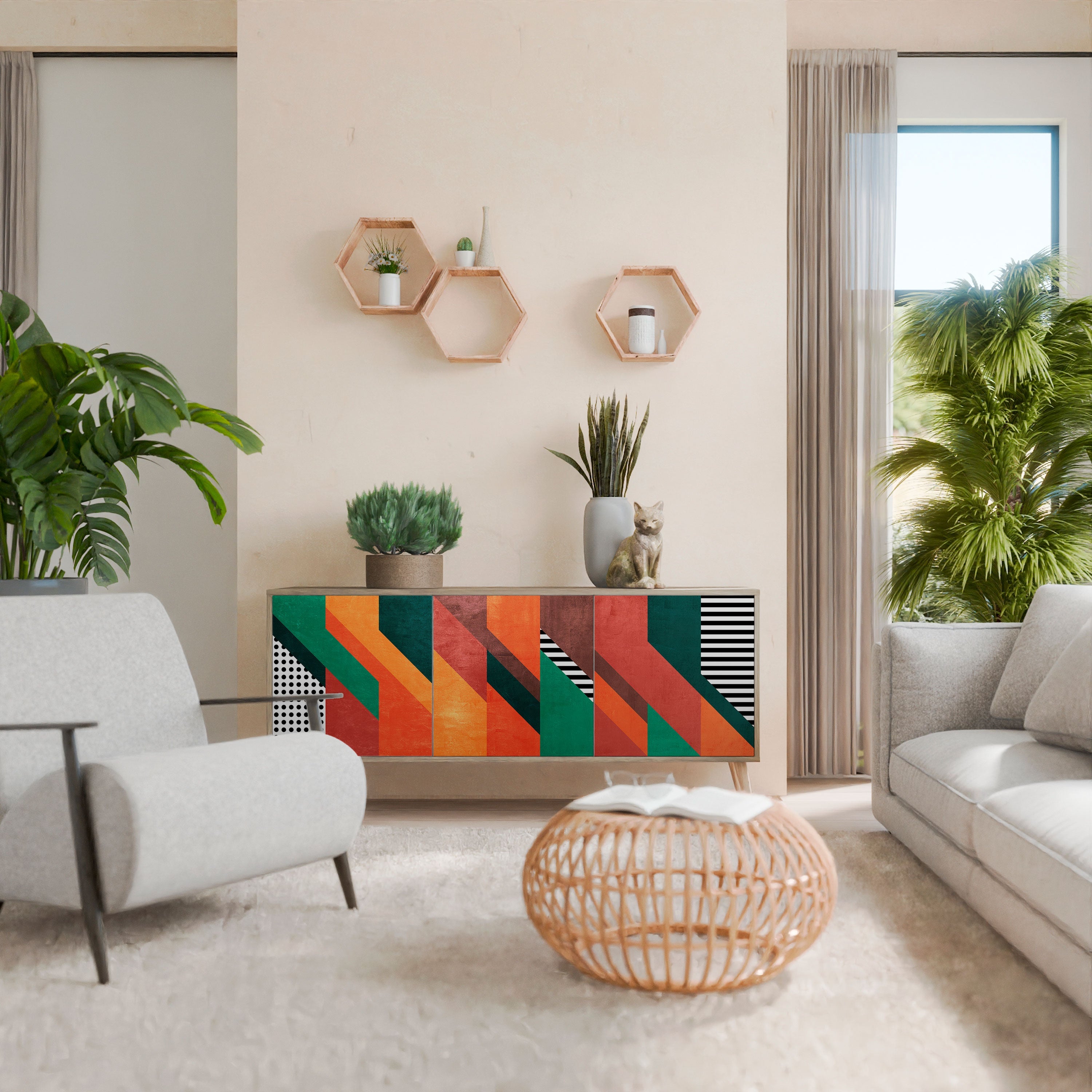 MAKESHIFT ARTISTRY Aparador de 3 Portas em Efeito Carvalho