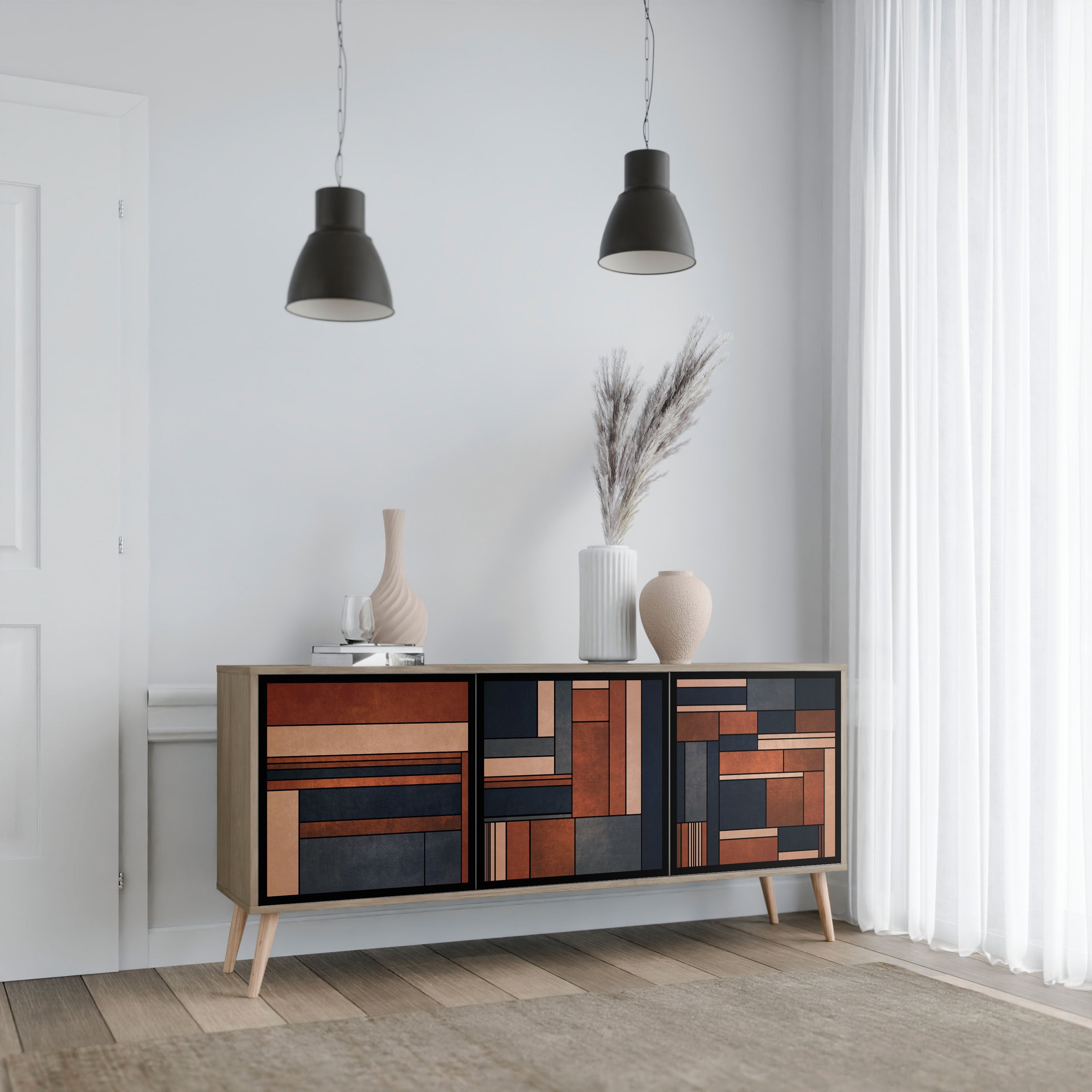 INTREPID FORMATION Aparador de 3 Portas em Efeito Carvalho