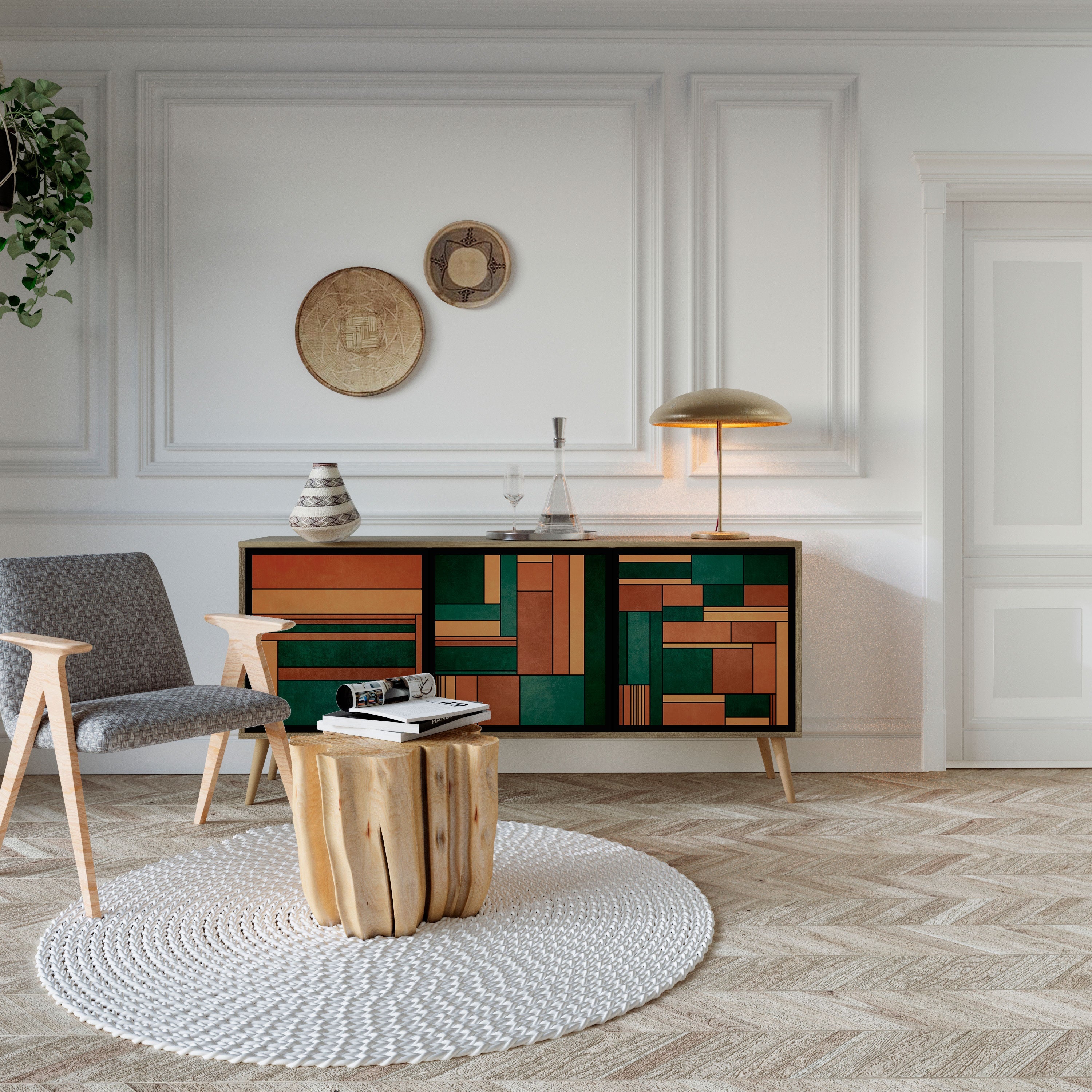 EARTHY FIGURES Aparador de 3 Portas em Efeito Carvalho