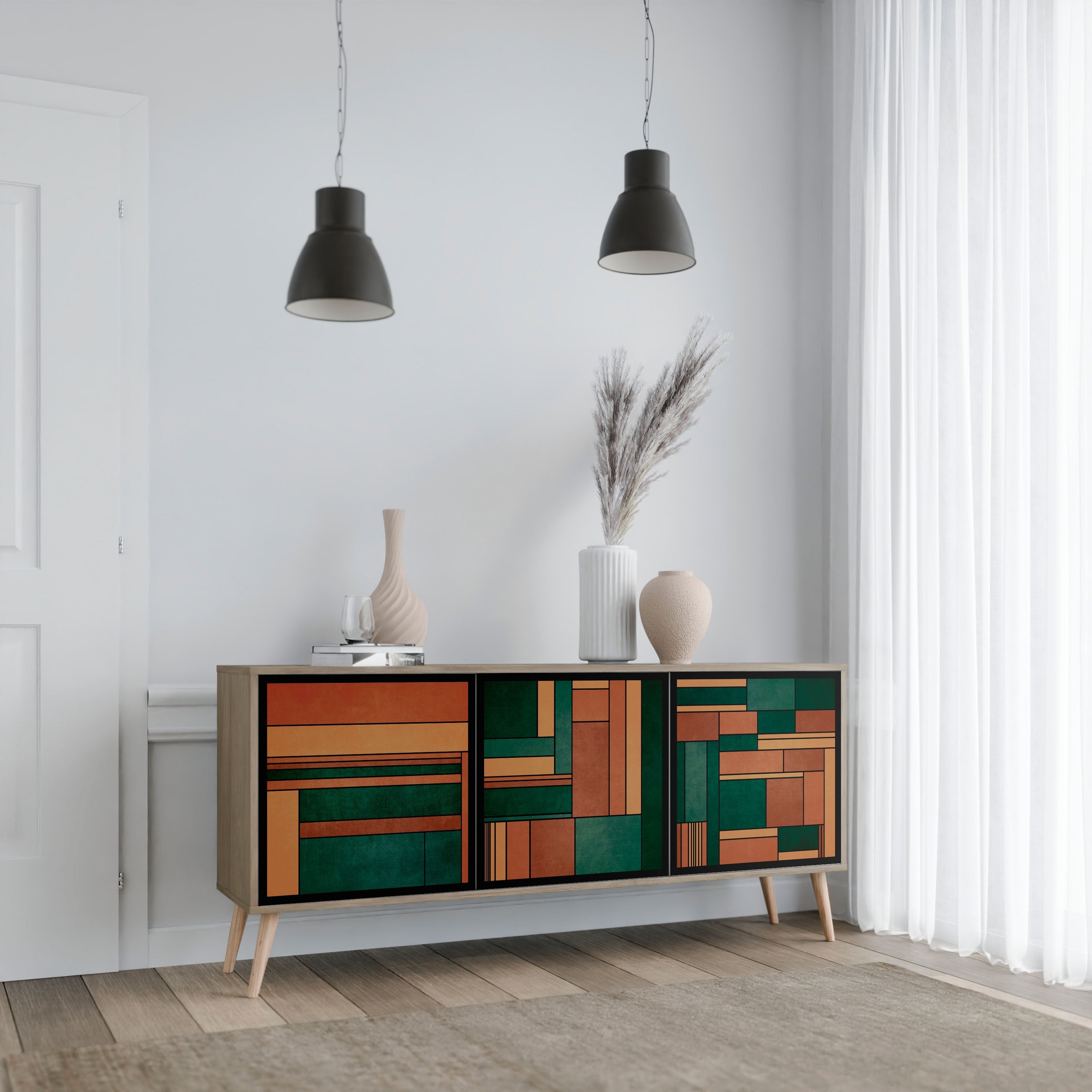 EARTHY FIGURES Aparador de 3 Portas em Efeito Carvalho