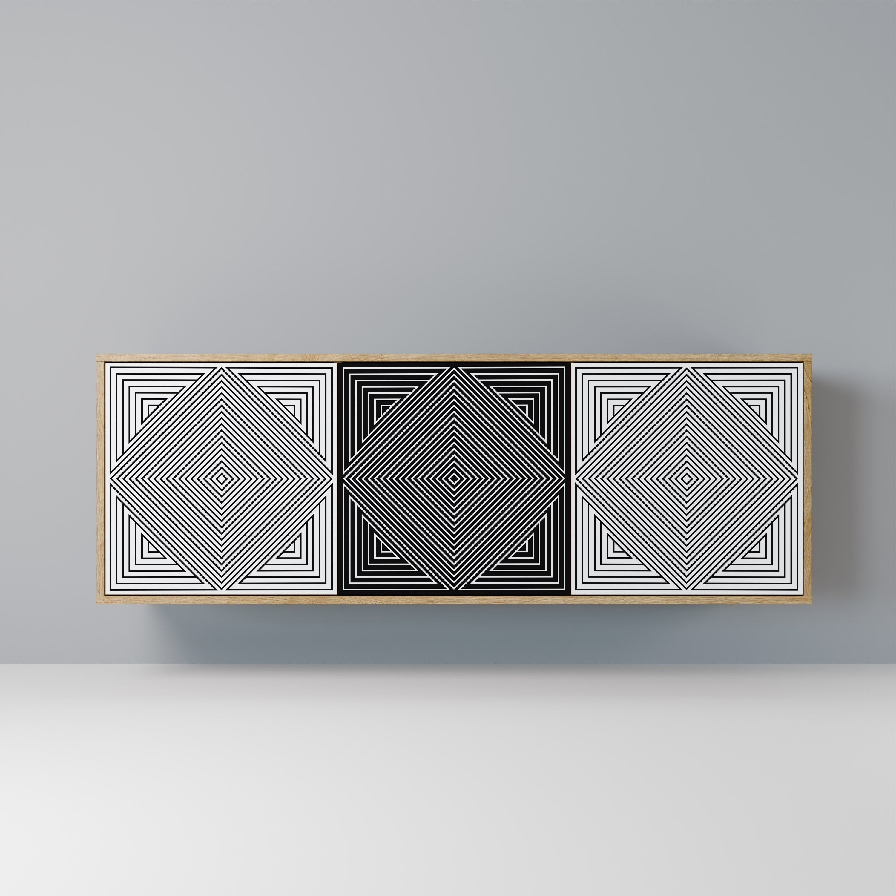 POLYGON ILLUSION Aparador de 3 Portas em Efeito Carvalho