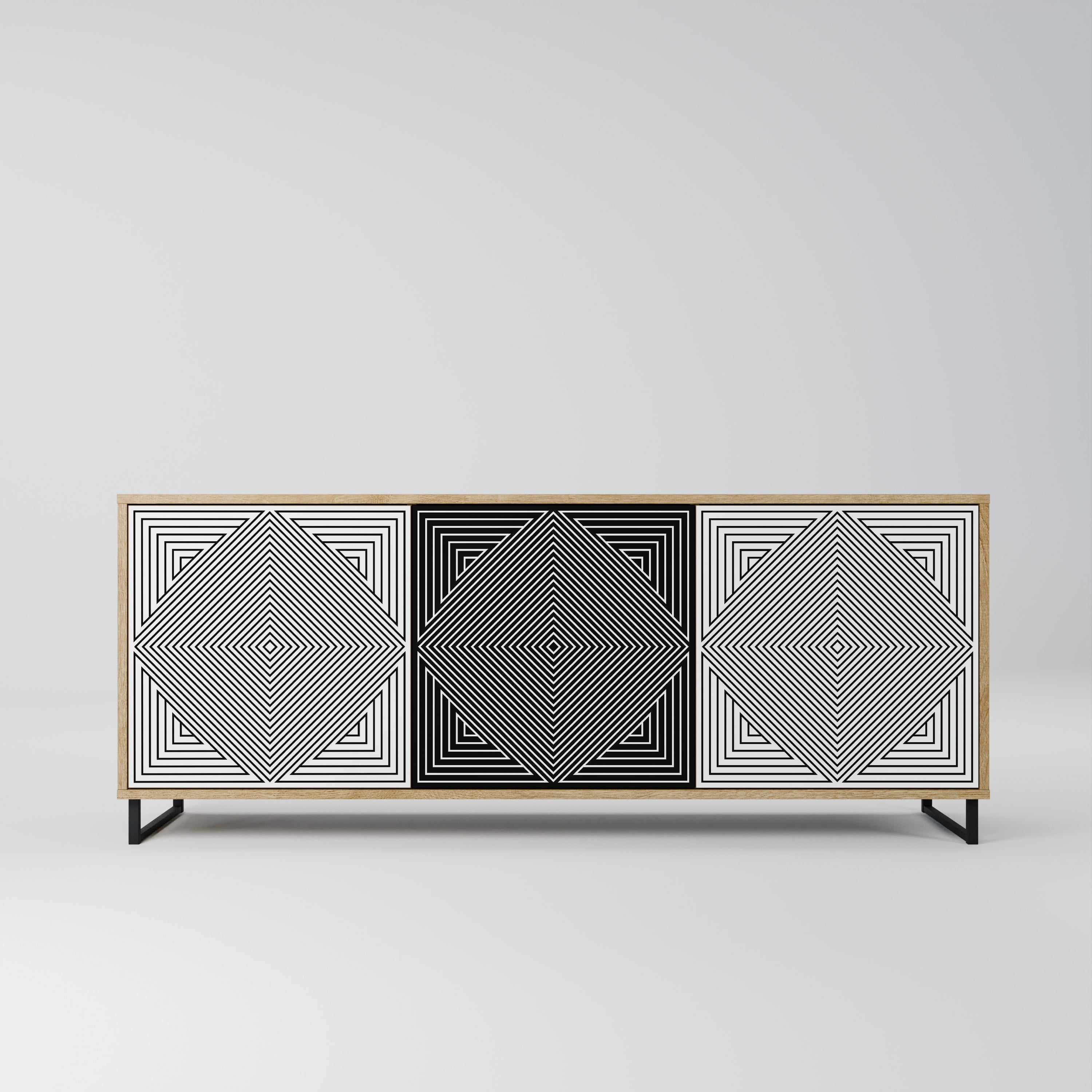 POLYGON ILLUSION Aparador de 3 Portas em Efeito Carvalho