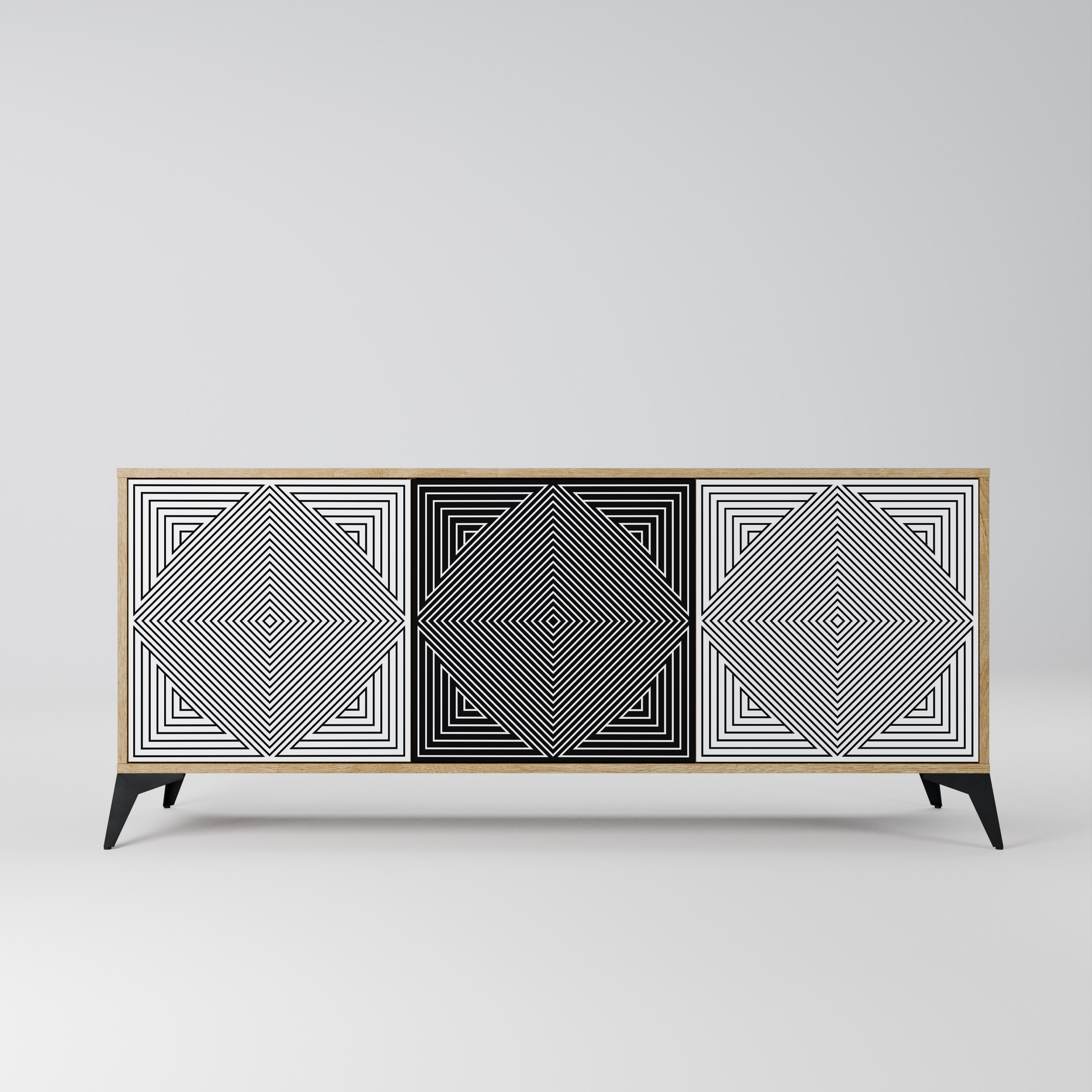 POLYGON ILLUSION Aparador de 3 Portas em Efeito Carvalho