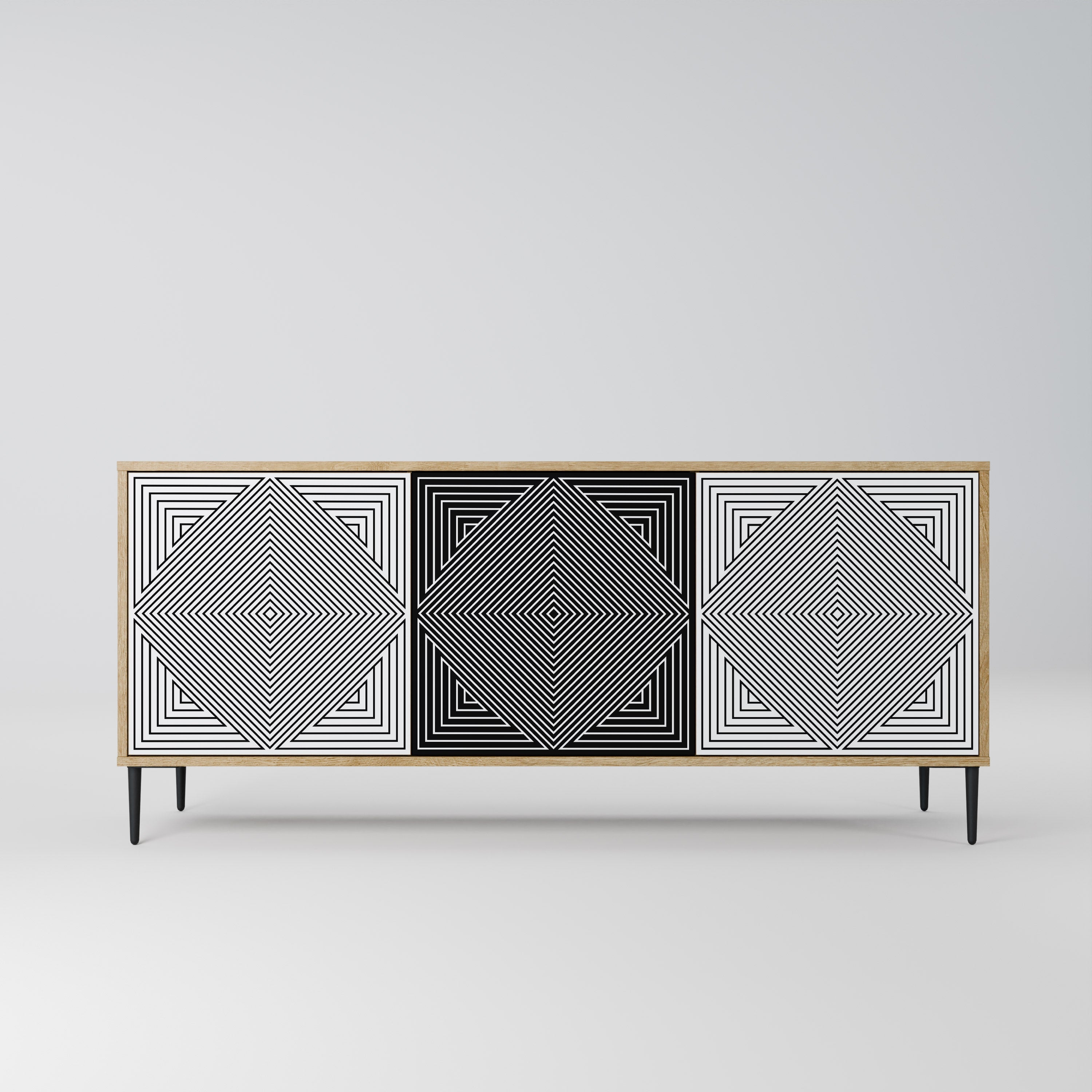 POLYGON ILLUSION Aparador de 3 Portas em Efeito Carvalho