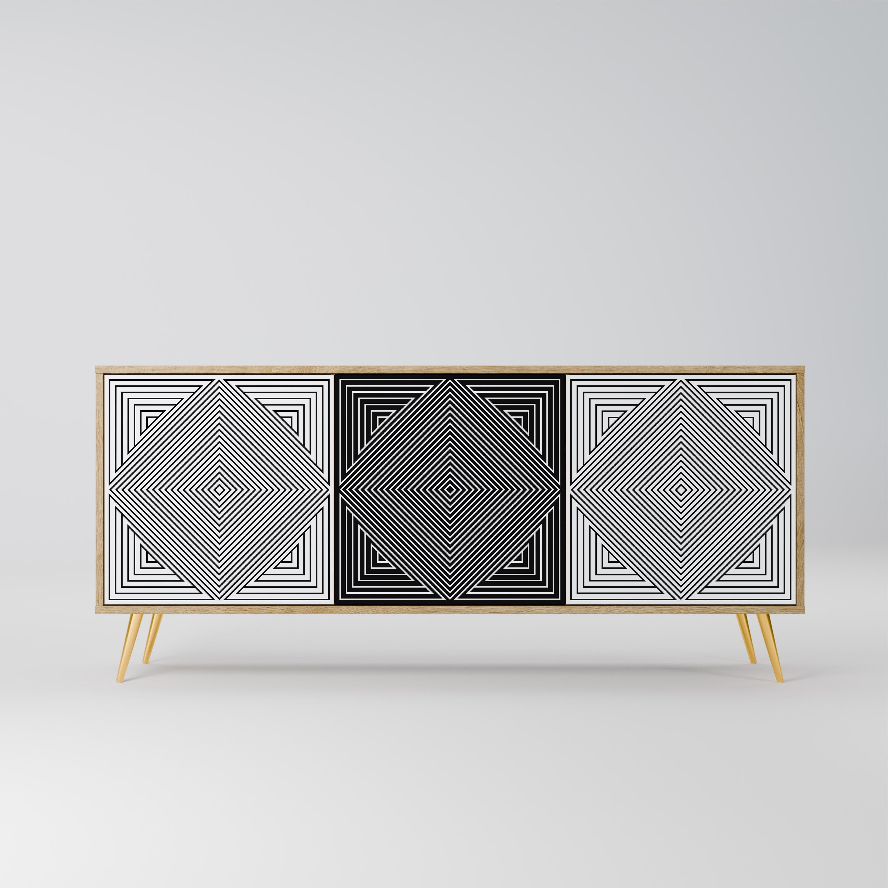 POLYGON ILLUSION Aparador de 3 Portas em Efeito Carvalho