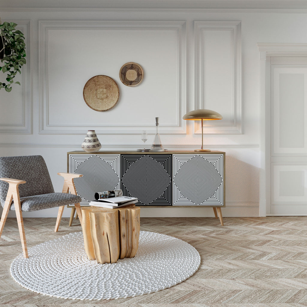 POLYGON ILLUSION Aparador de 3 Portas em Efeito Carvalho