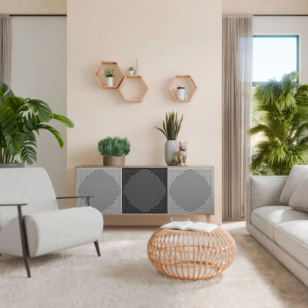 POLYGON ILLUSION Aparador de 3 Portas em Efeito Carvalho