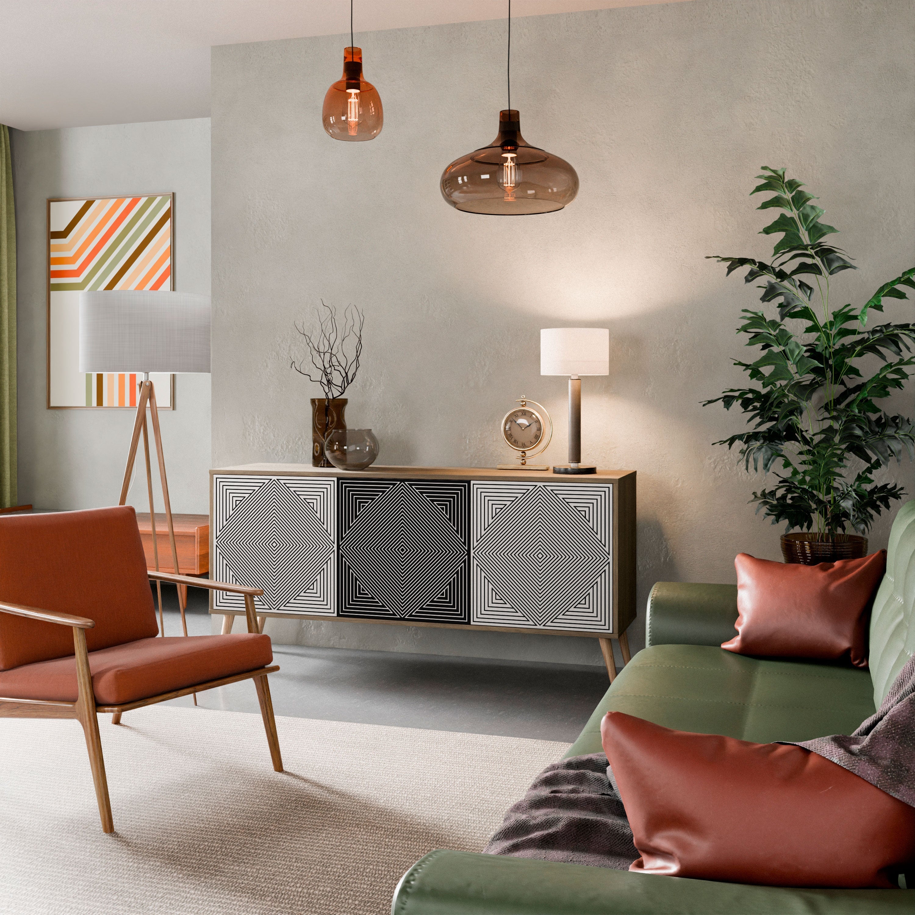 POLYGON ILLUSION Aparador de 3 Portas em Efeito Carvalho