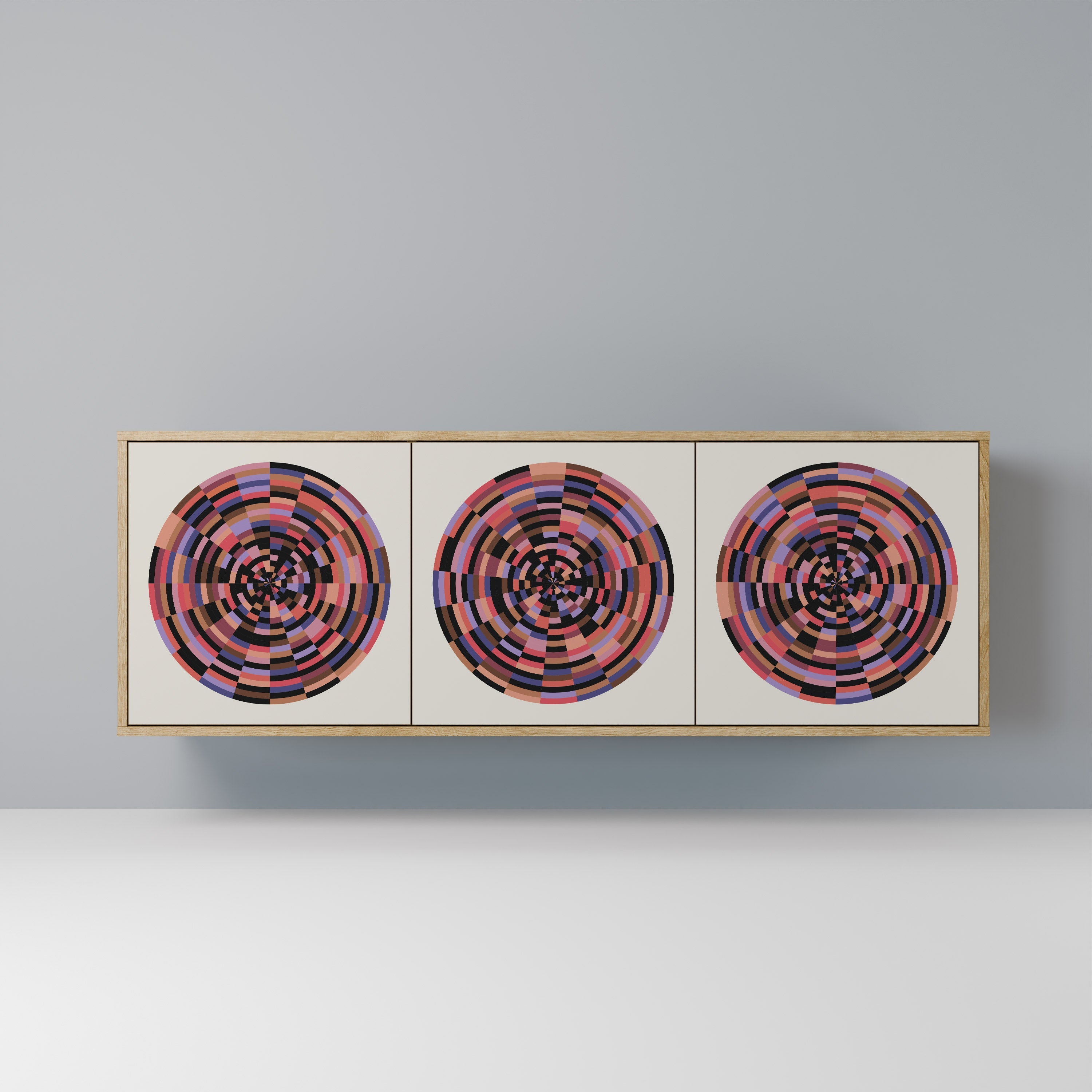 BROWN CIRCLES Aparador de 3 Portas em Efeito Carvalho