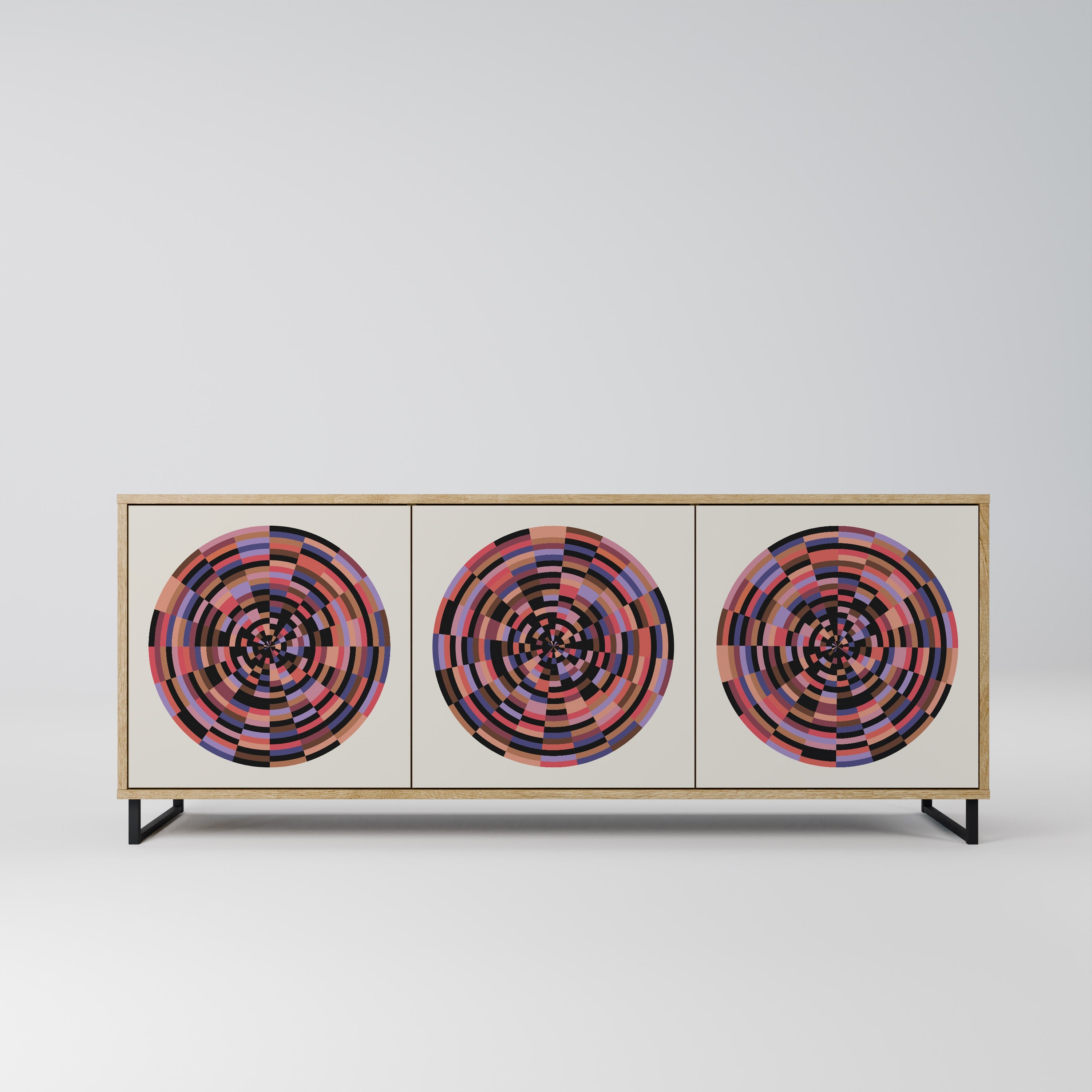 BROWN CIRCLES Aparador de 3 Portas em Efeito Carvalho