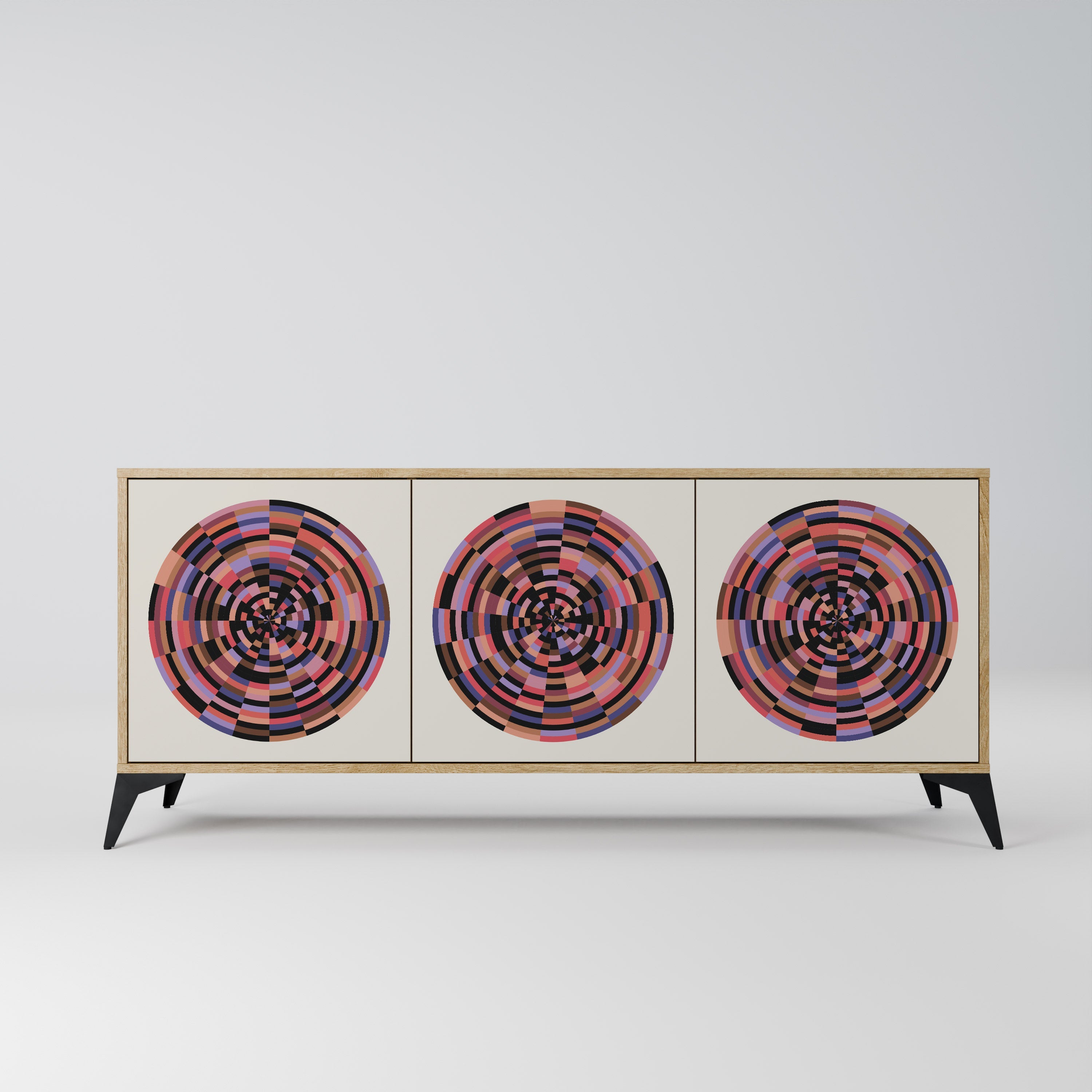 BROWN CIRCLES Aparador de 3 Portas em Efeito Carvalho