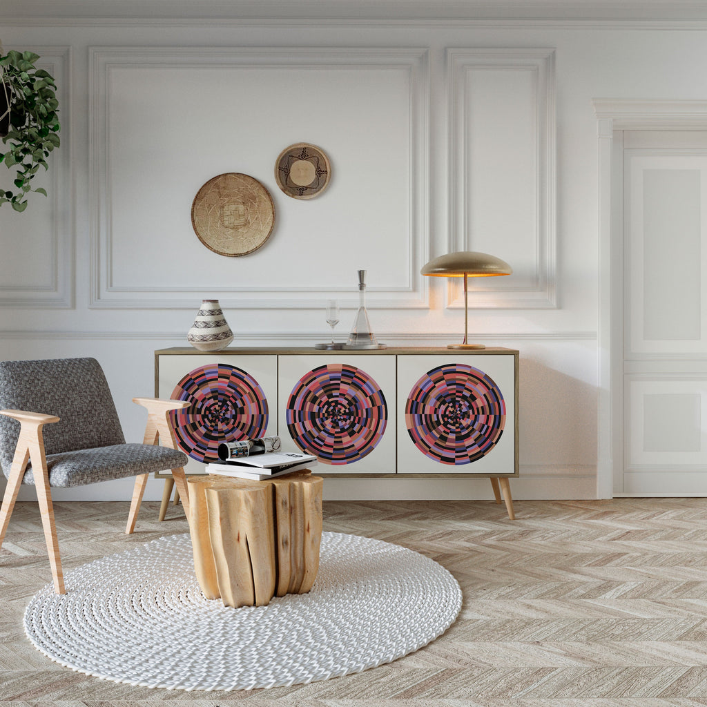 BROWN CIRCLES Aparador de 3 Portas em Efeito Carvalho