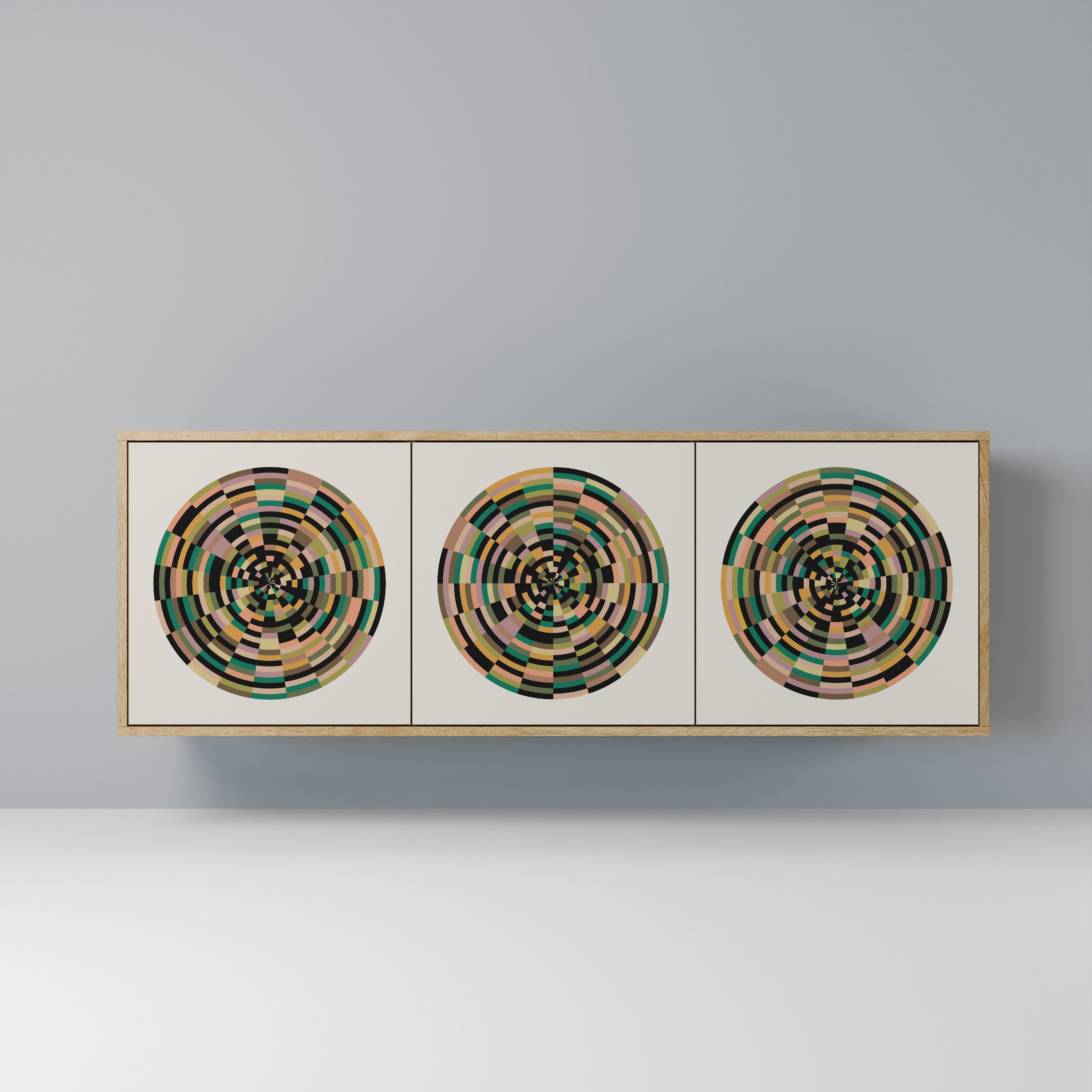 GREEN CIRCLES Aparador de 3 Portas em Efeito Carvalho